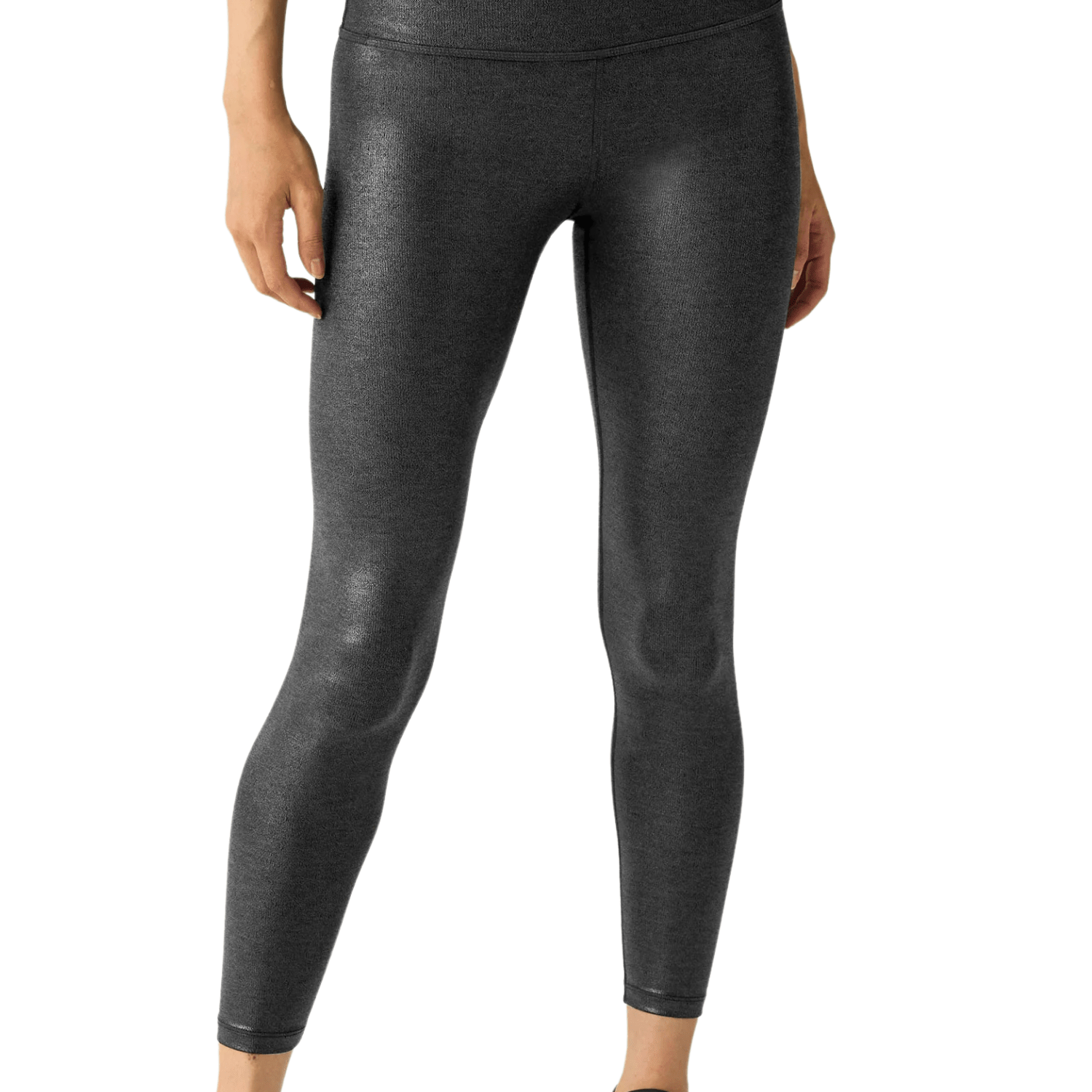 Beyond Yoga Leatherette High Waisted Midi Legging Black Foil