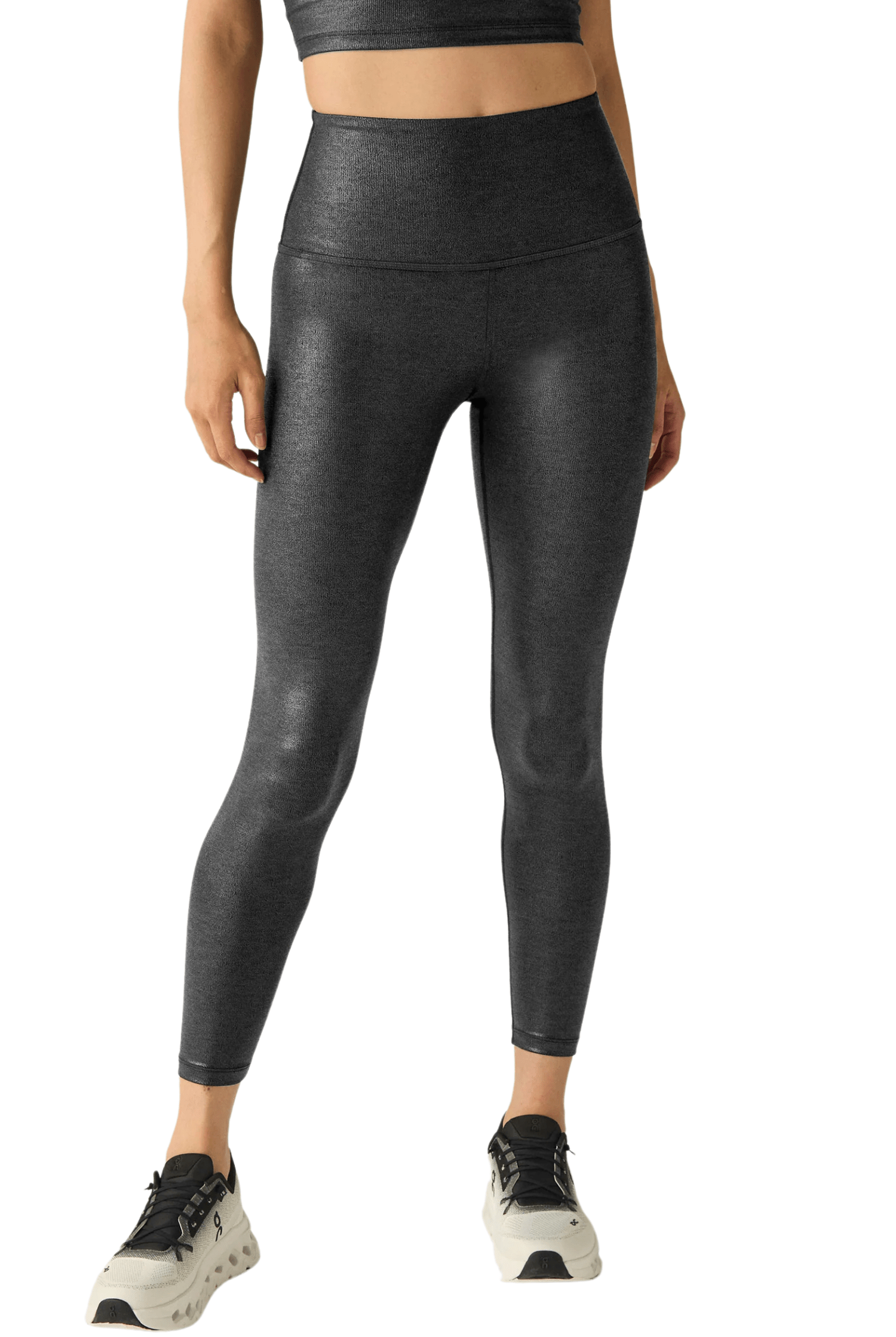 Beyond Yoga Leatherette High Waisted Midi Legging Black Foil
