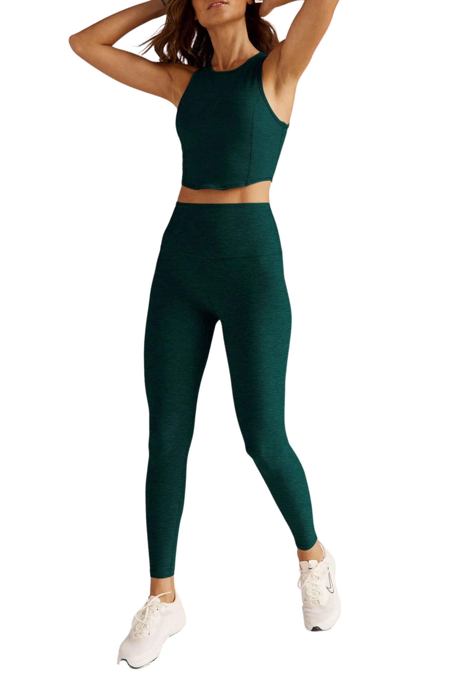 Beyond Yoga Spacedye Motivate Cropped Tank Midnight Green Heather