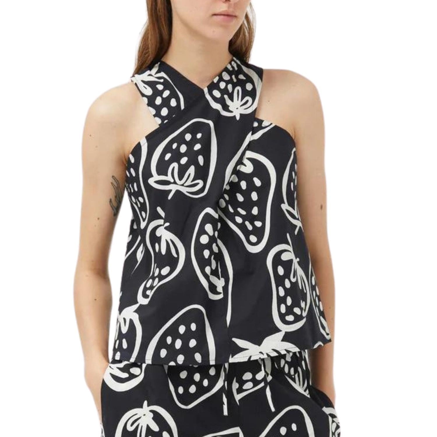 Compania Fantastica Strawberry Print Halter Top Black