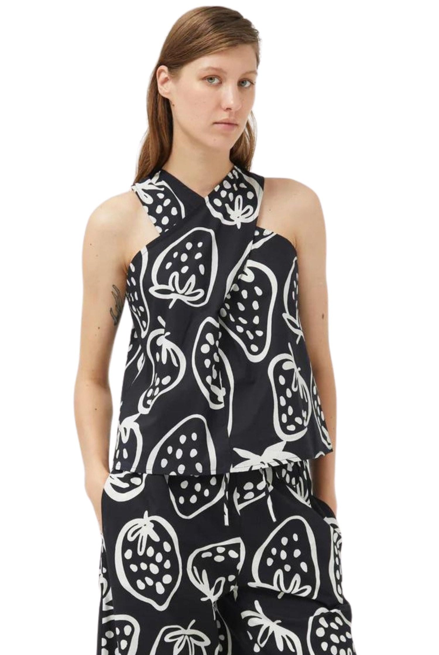 Compania Fantastica Strawberry Print Halter Top Black