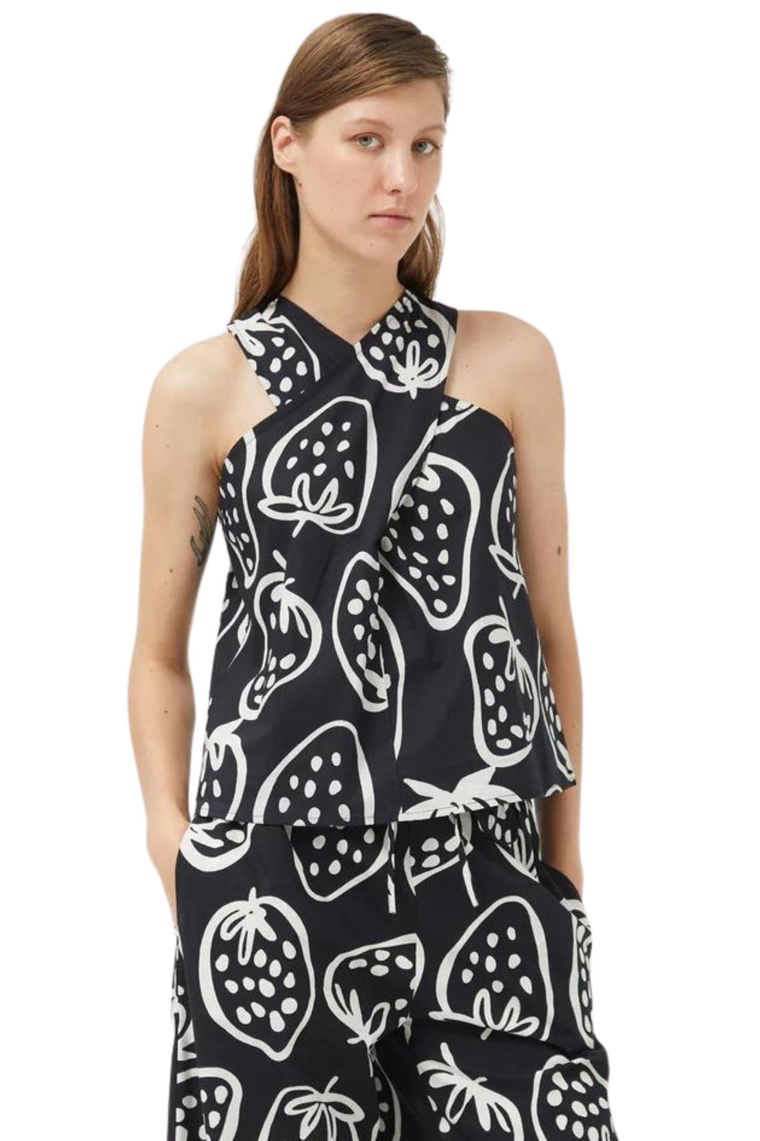 Compania Fantastica Strawberry Print Halter Top Black