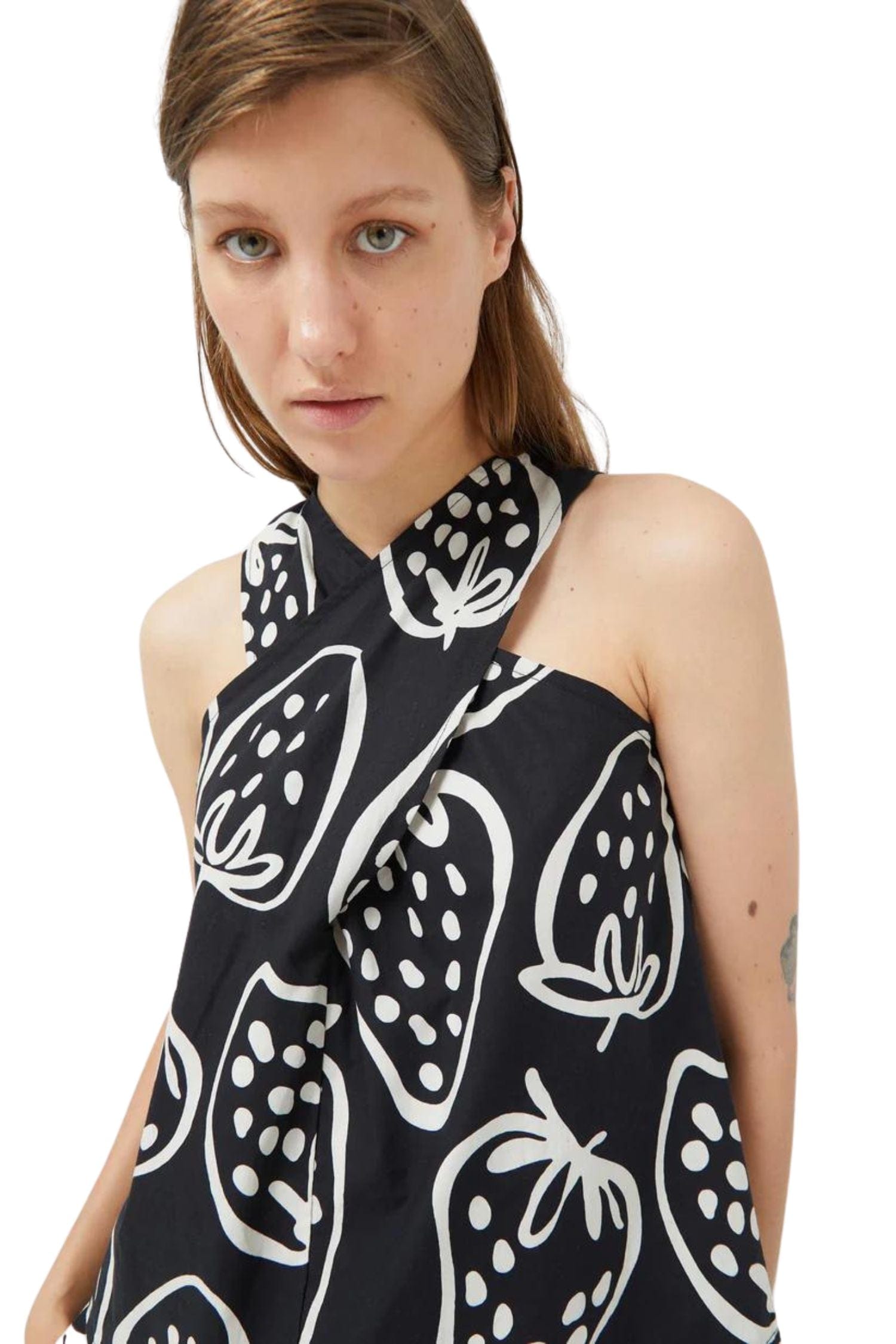 Compania Fantastica Strawberry Print Halter Top Black