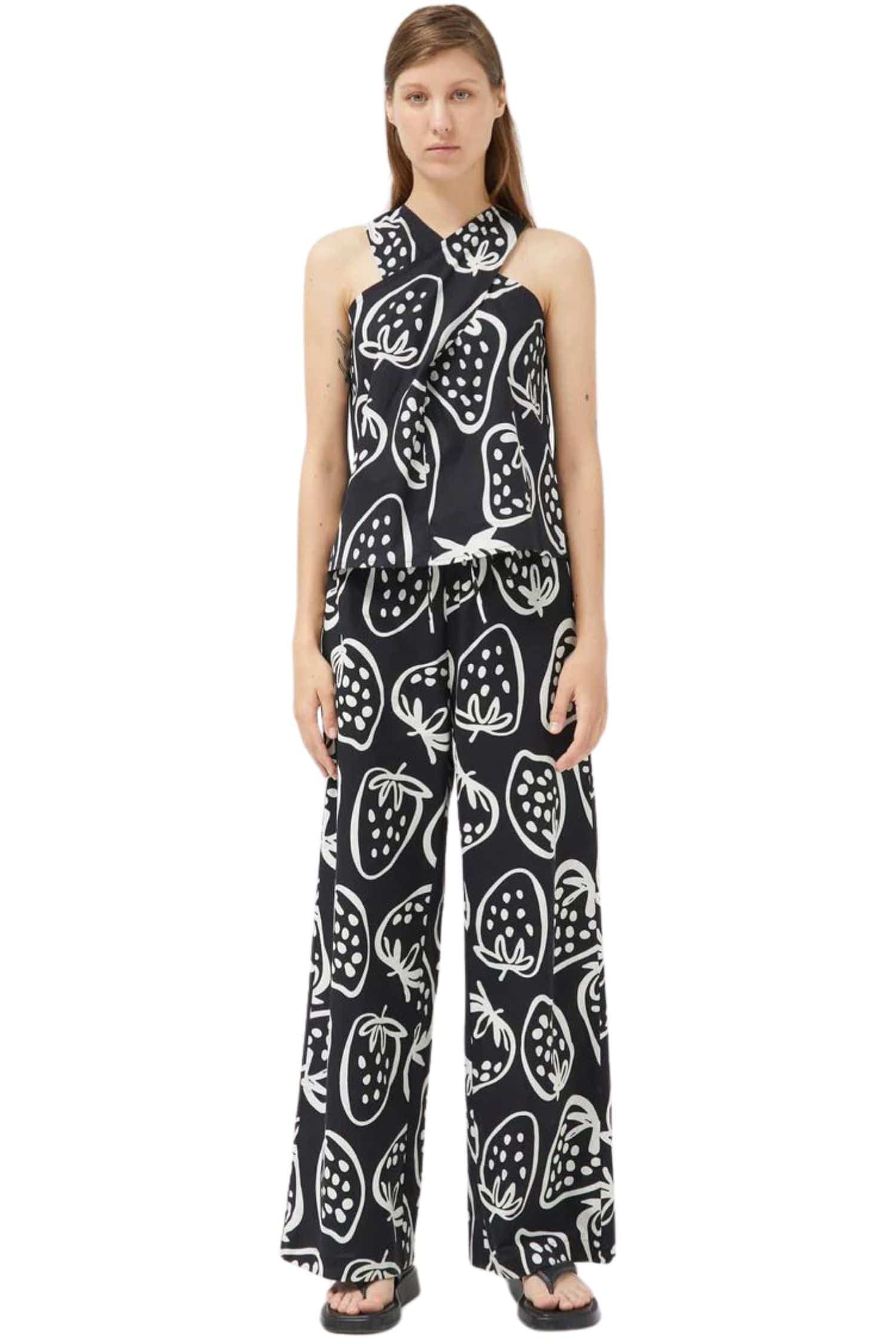 Compania Fantastica Strawberry Print Halter Top Black