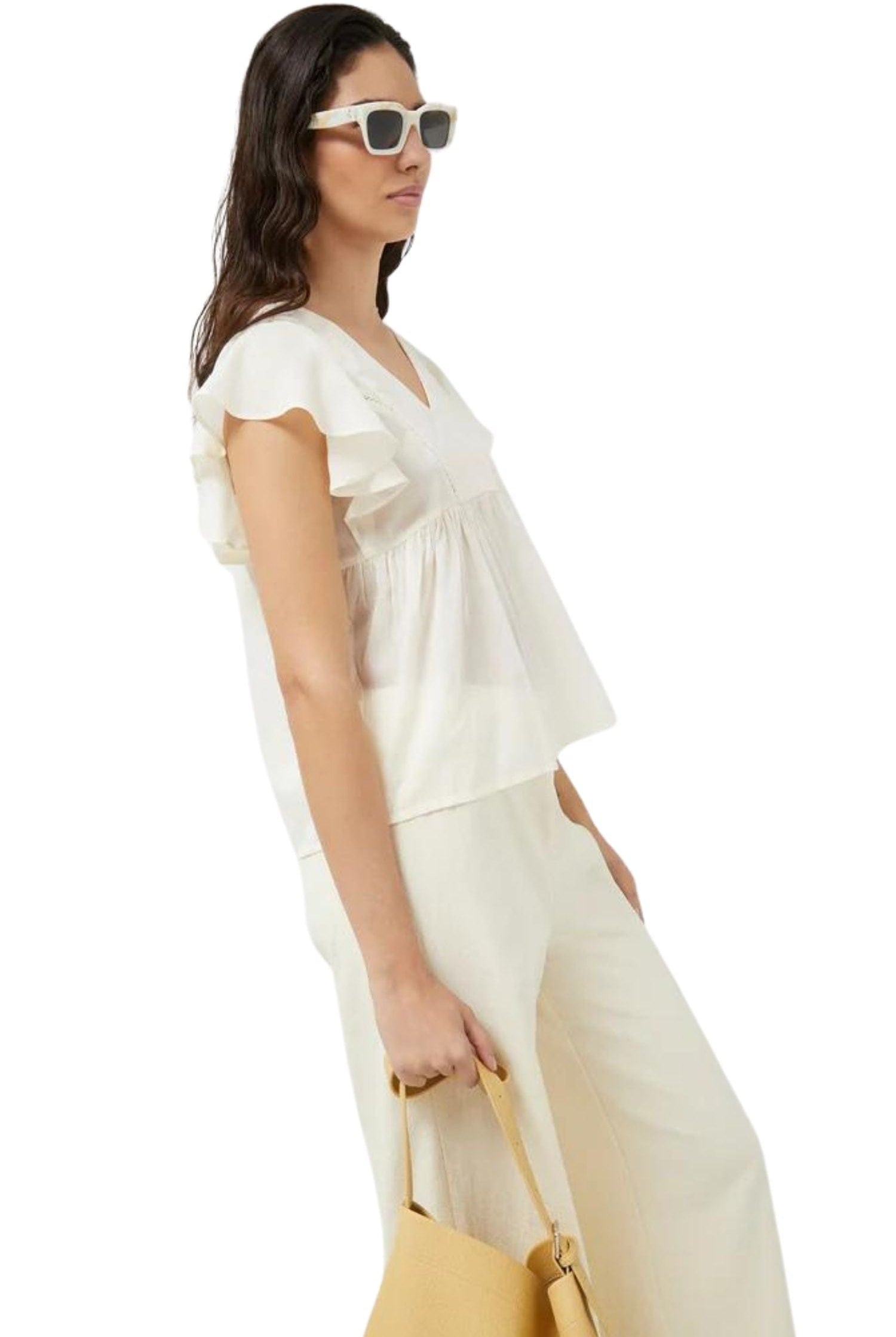 Compania Fantastica Sleeveless V-Neck Top Ecru