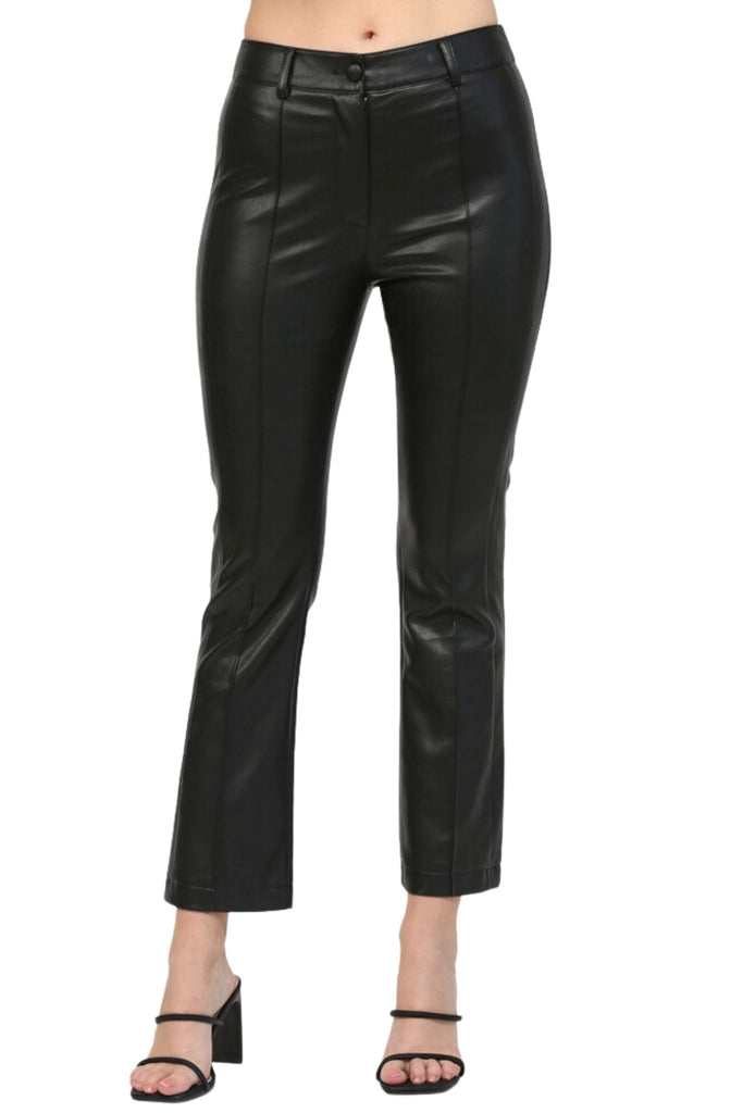 Fate By LFD Faux Leather Pintucked Front Flare Pants Black