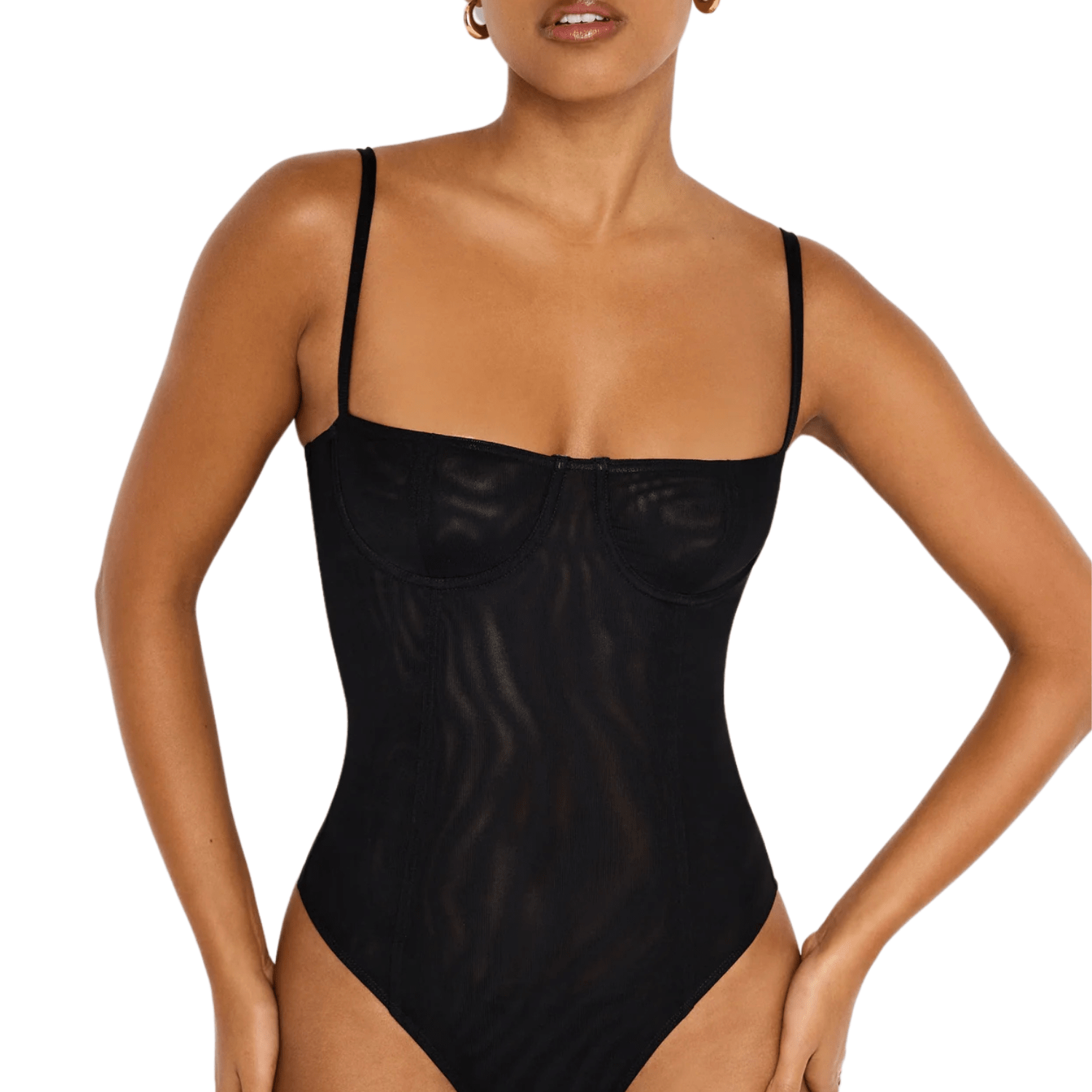 Good American Corset Demi Mesh Bodysuit Black001