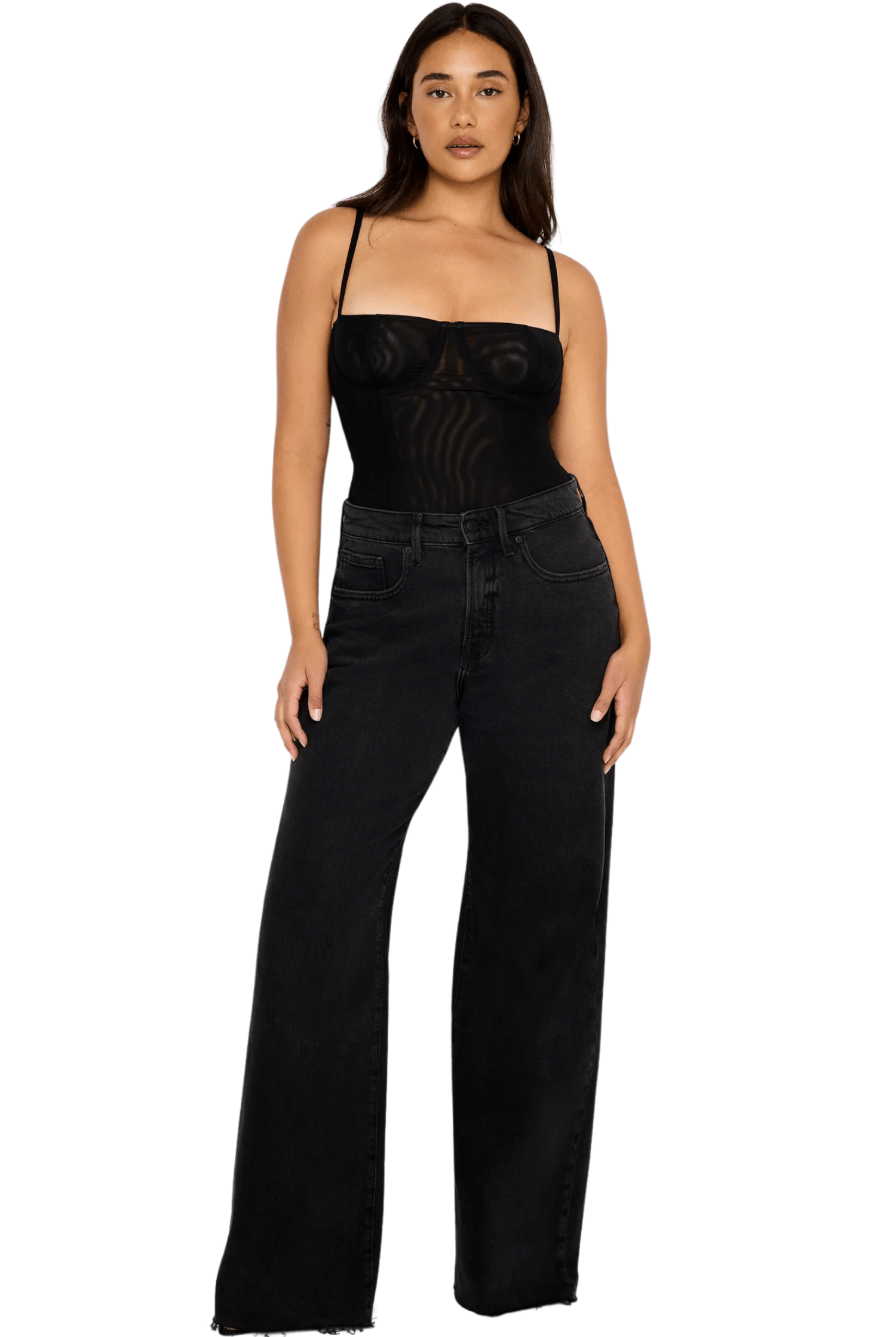 Good American Corset Demi Mesh Bodysuit Black001