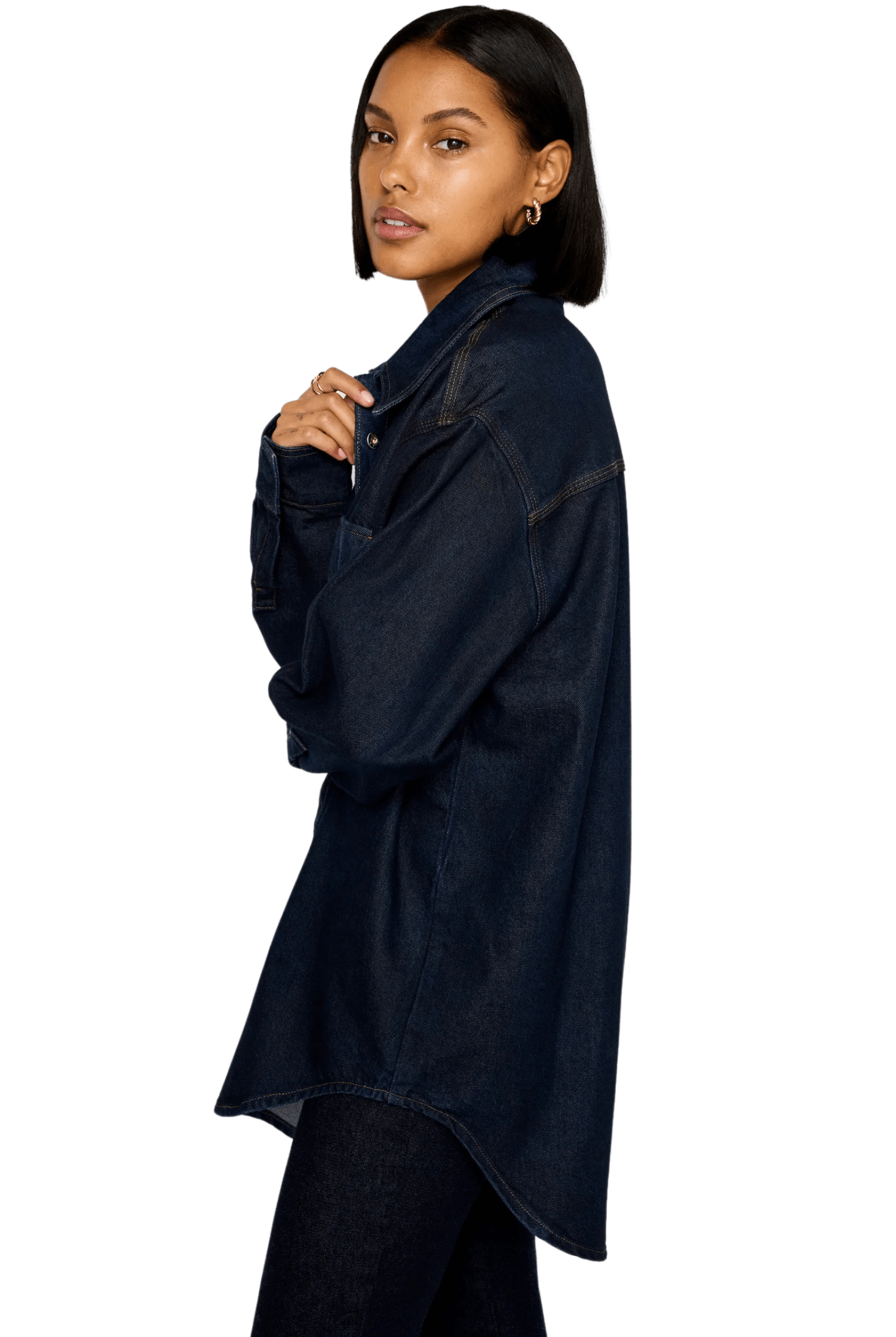 Good American Rinsed Denim Oversized Shirt Indigo716