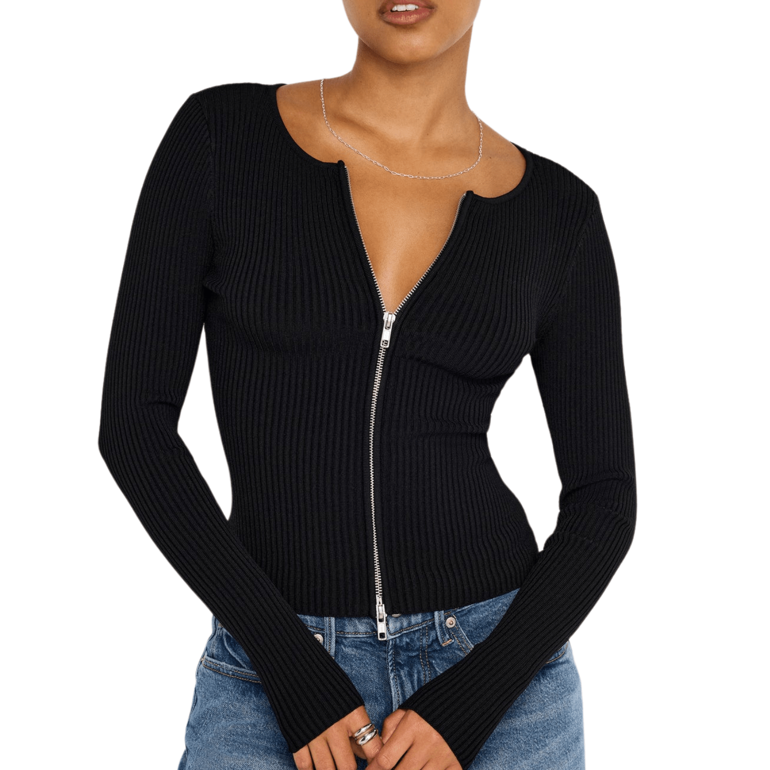 Good American Stretch Rib Knit Sweater Black001