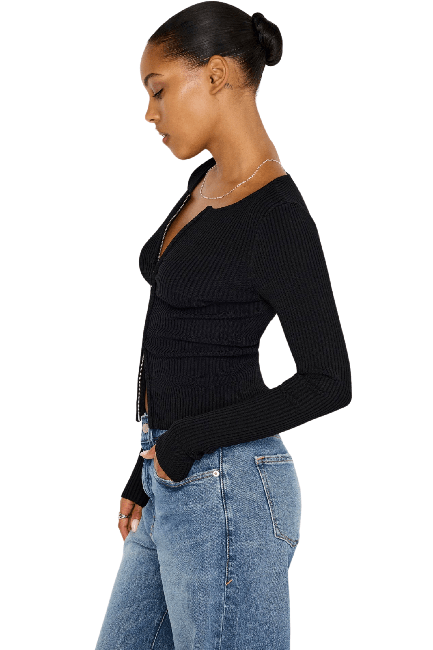 Good American Stretch Rib Knit Sweater Black001