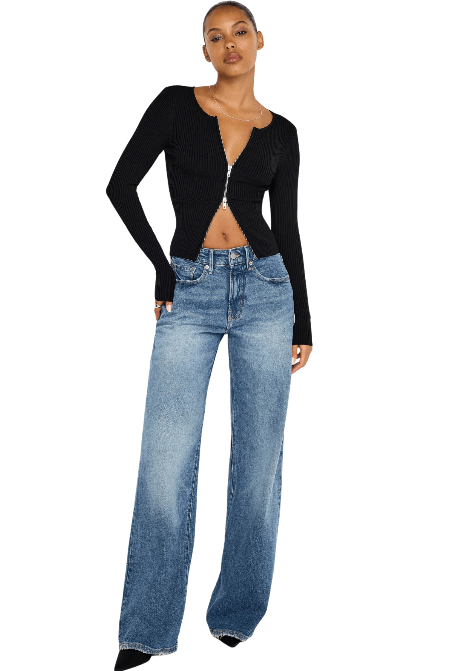 Good American Stretch Rib Knit Sweater Black001