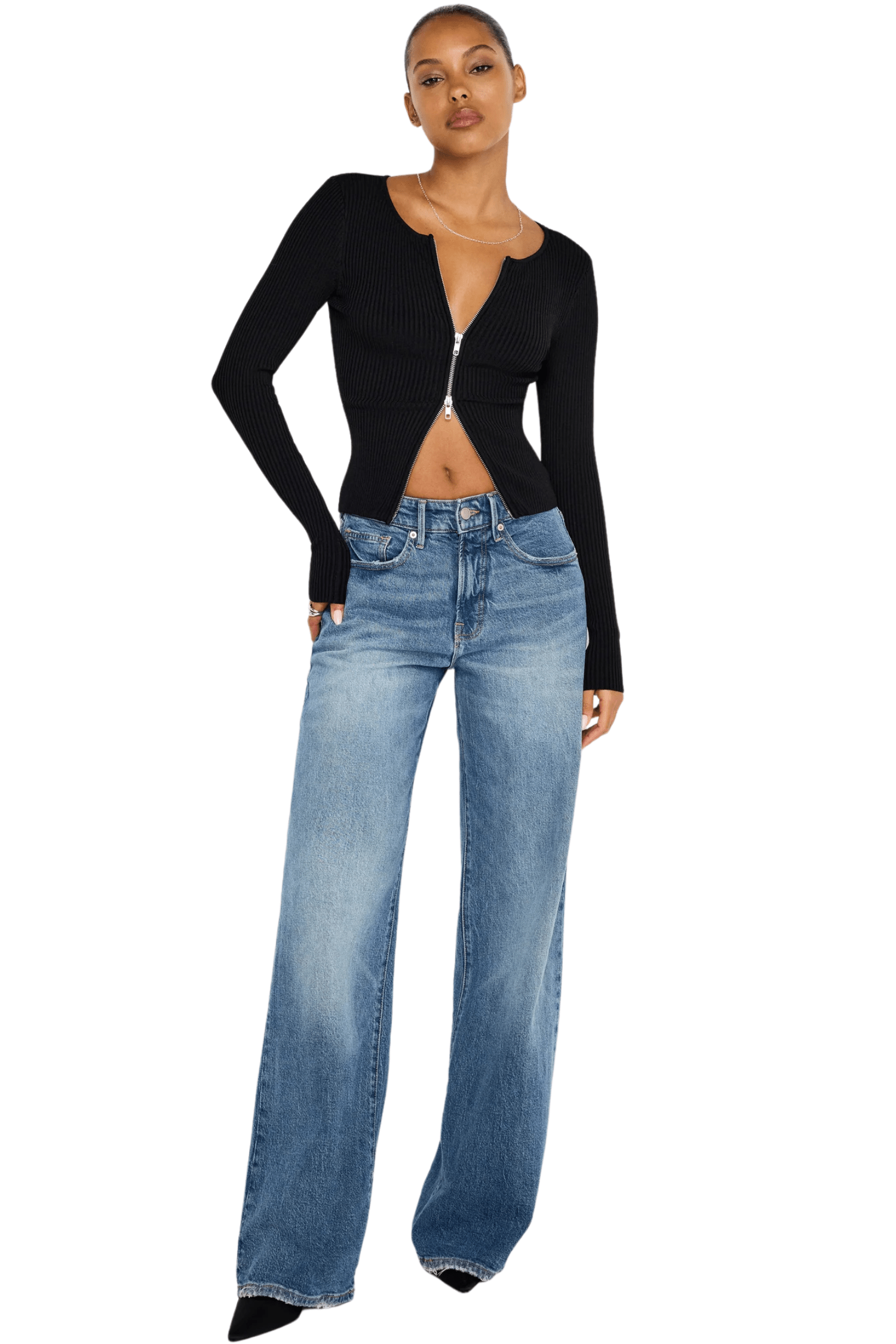 Good American Stretch Rib Knit Sweater Black001