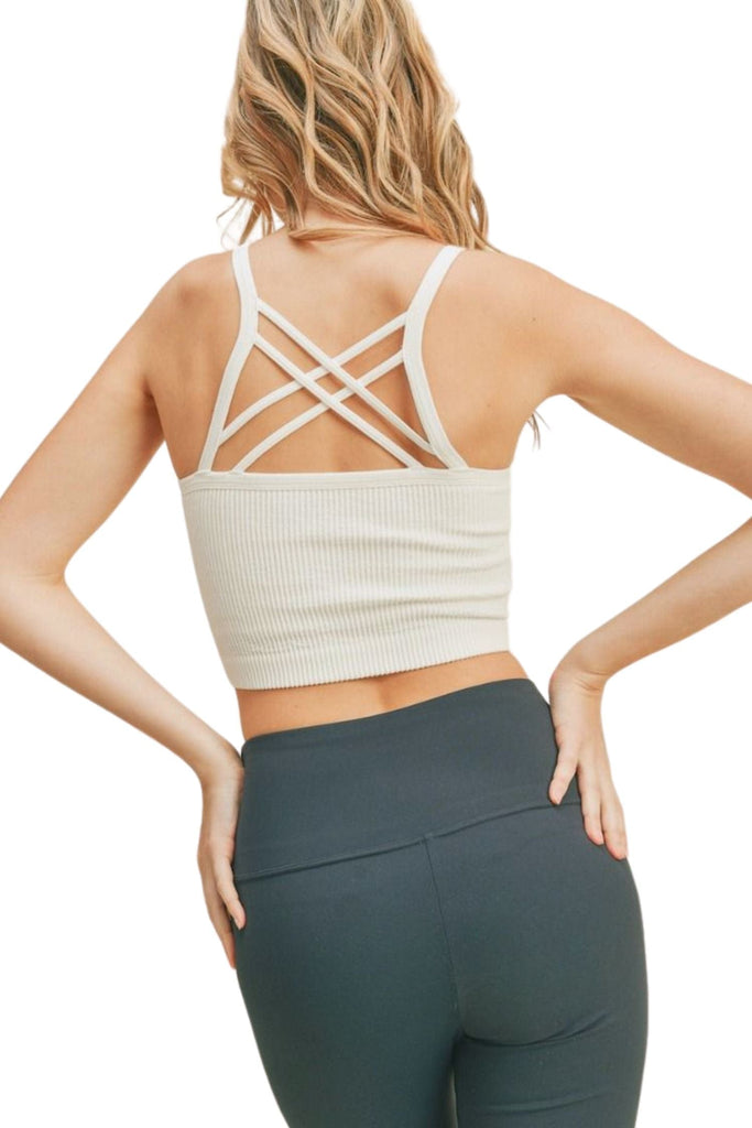 Kimberly C Strappy Back Crop Ribbed Seamless Tank White