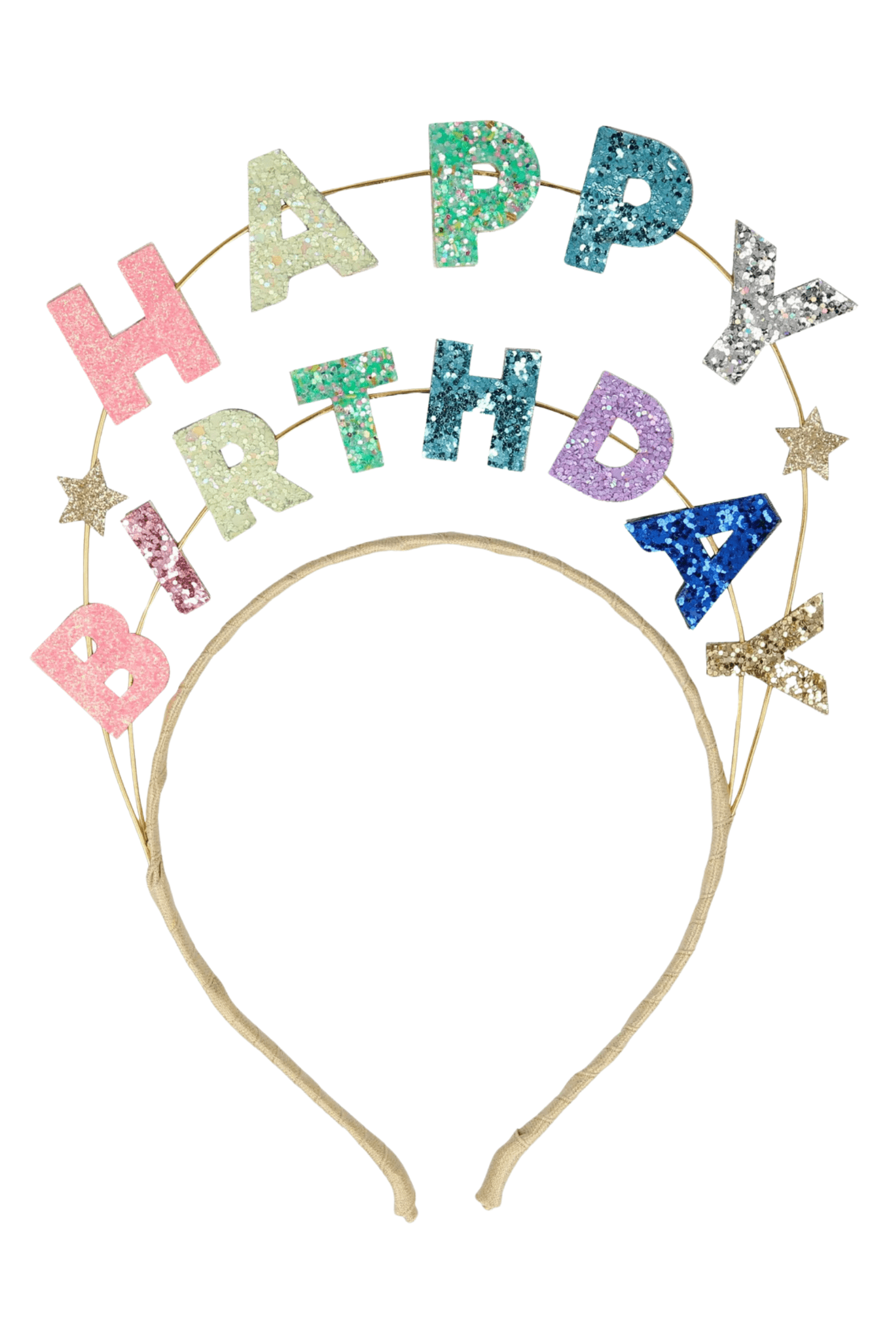 Meri Meri Happy Birthday Glitter Headband Gold, Blue, Coral,Mint, Yellow, Lilac, Turquoise, and Silver