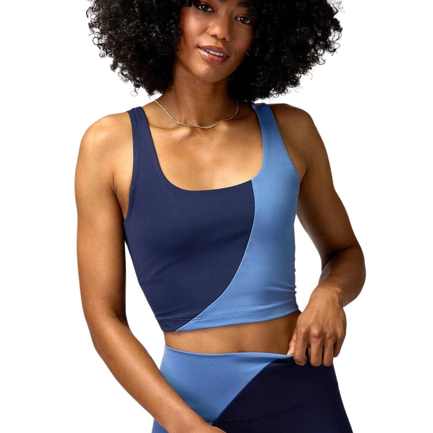 Spiritual Gangster Indie Color Block Crop Tank Midnight Navy / Pacific Blue