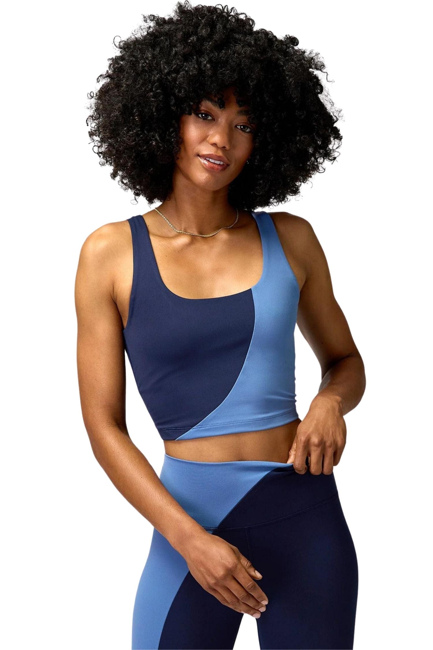 Spiritual Gangster Indie Color Block Crop Tank Midnight Navy / Pacific Blue