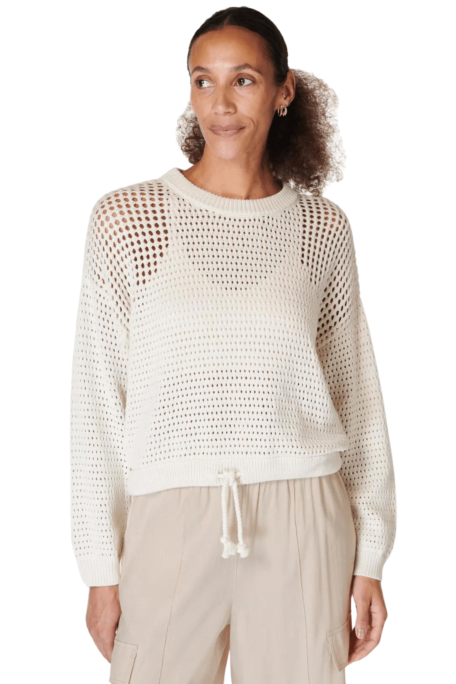 Sweaty Betty Tides High Open Weave Sweater Lily White