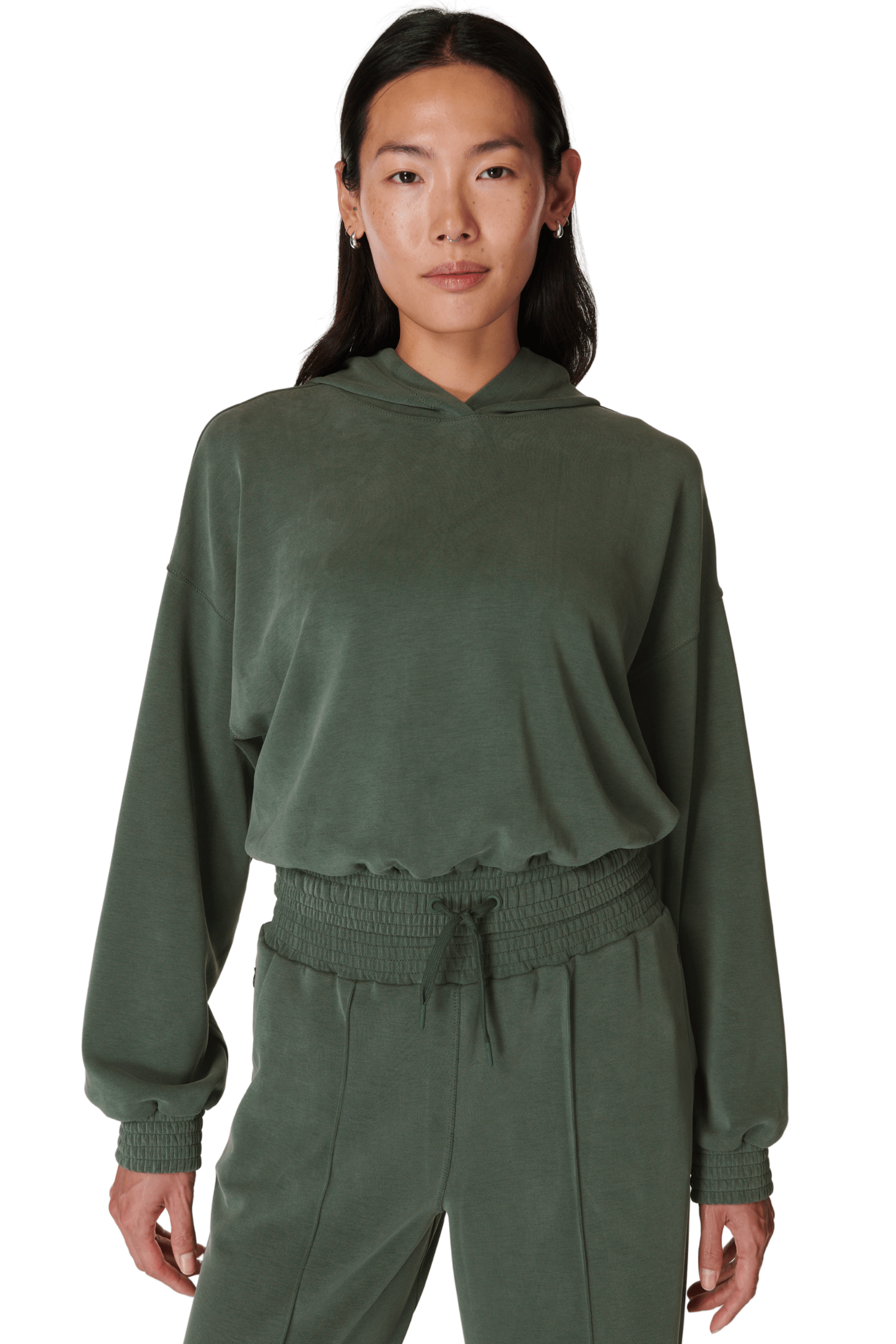 Sweaty Betty Sand Wash CloudWeight Crop Hoodie Trek Green