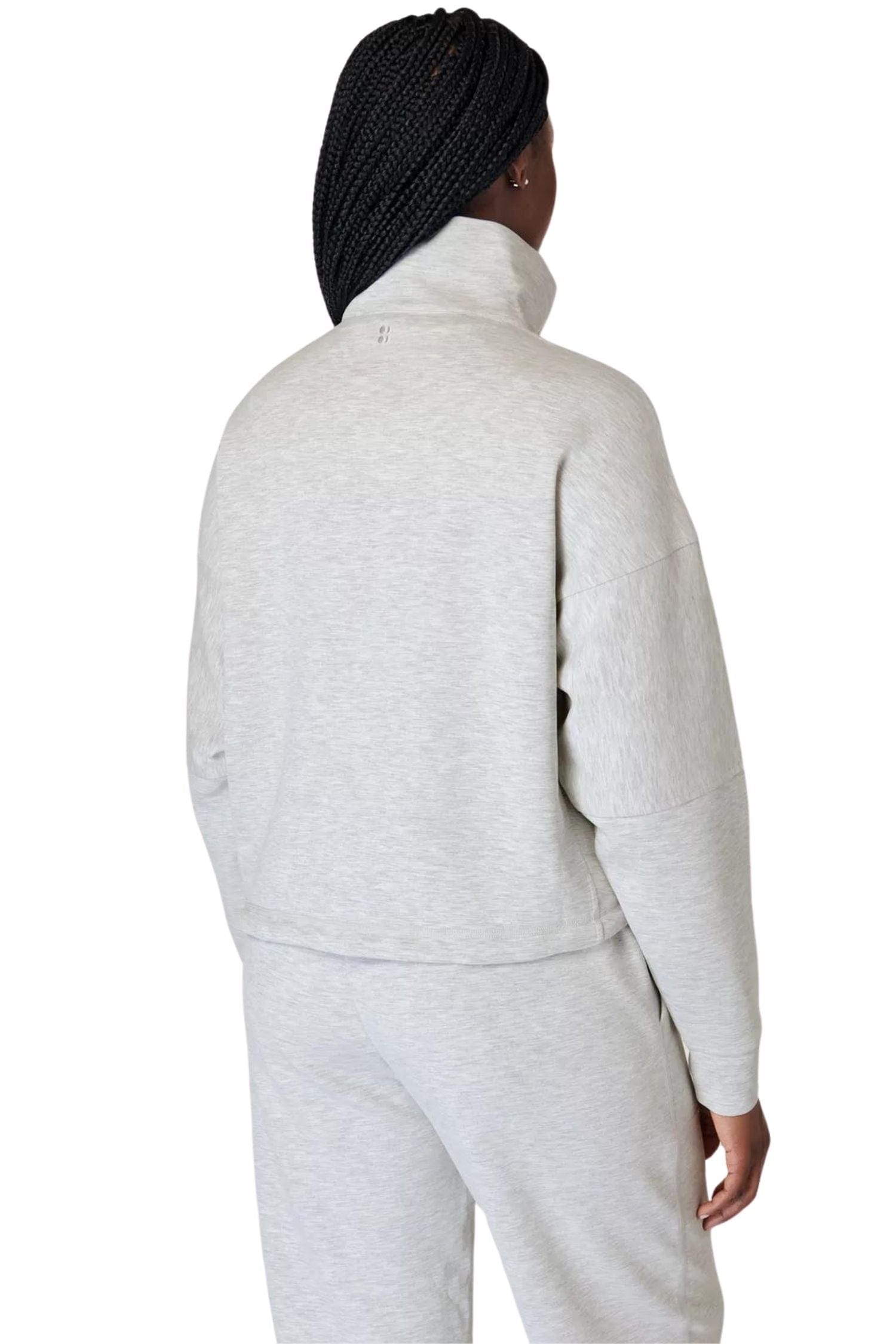 Sweaty Betty Sand Wash Funnel Neck Half Zip Ice Grey Marl
