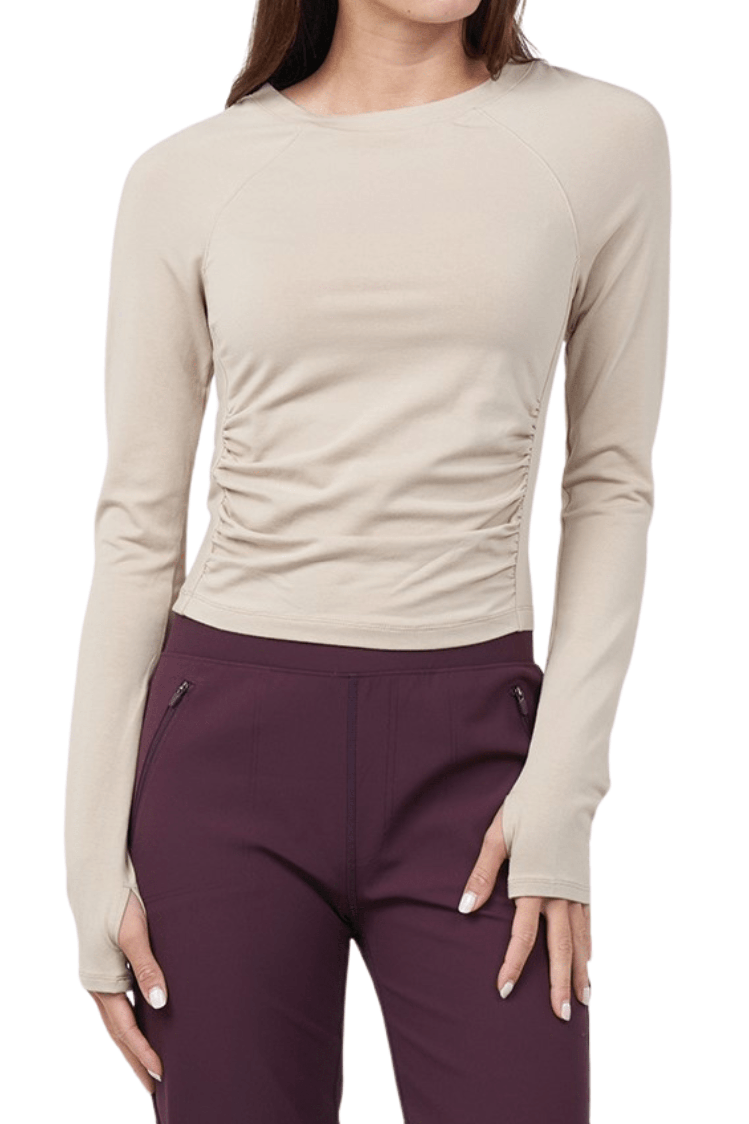 Thrive Société Shirred Raglan Long Sleeve Almond