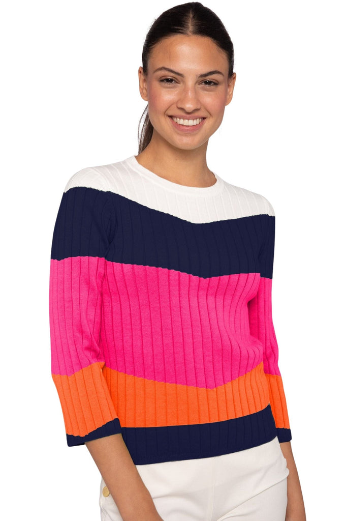 Vilagallo Knitwear Colour Block Canale White Navy Pink & Orange