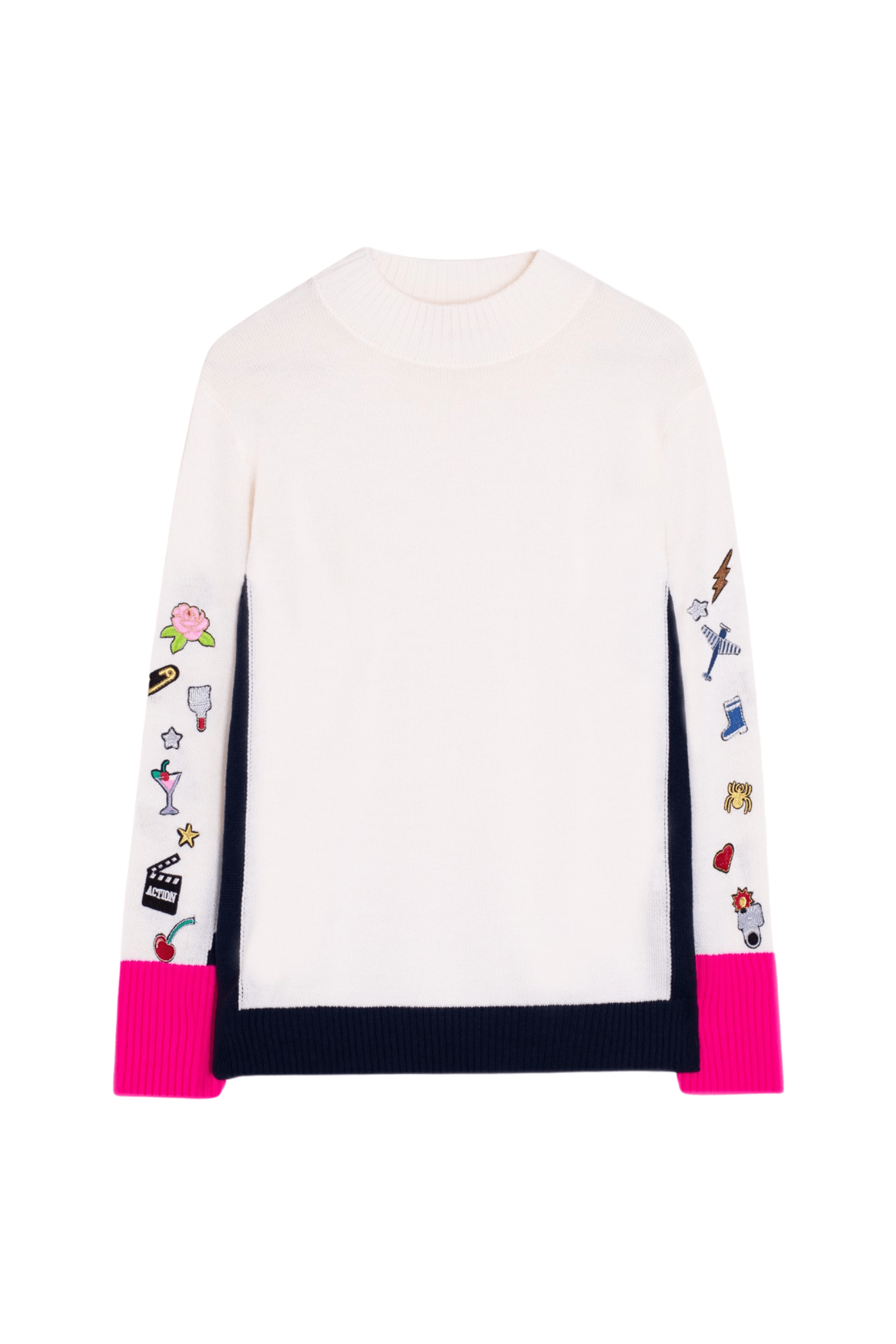 Vilagallo Knitwear Turtleneck Embroidery Ecru & Pink Navy
