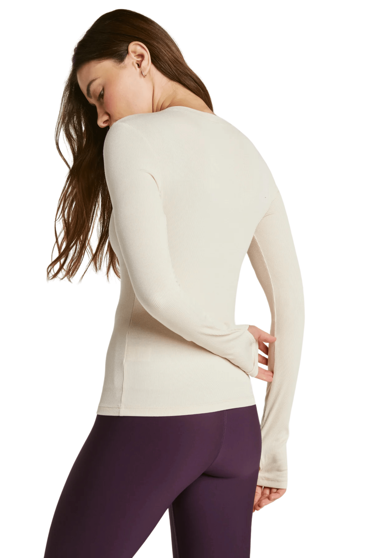 Year of Ours Rib Crew Long Sleeve Top White Cap Grey