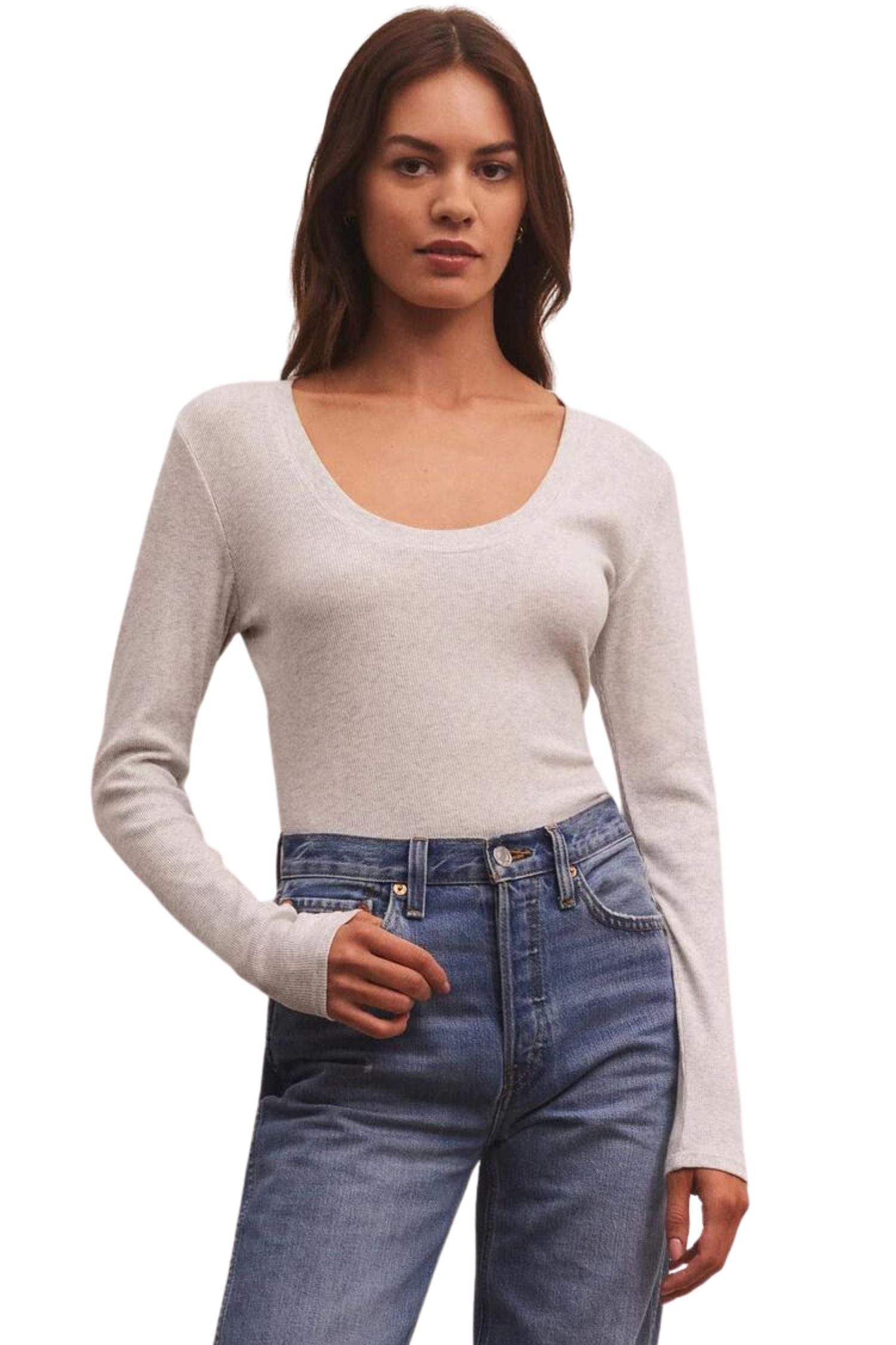 Z Supply Sirena Rib Long Sleeve Tee Light Heather Grey
