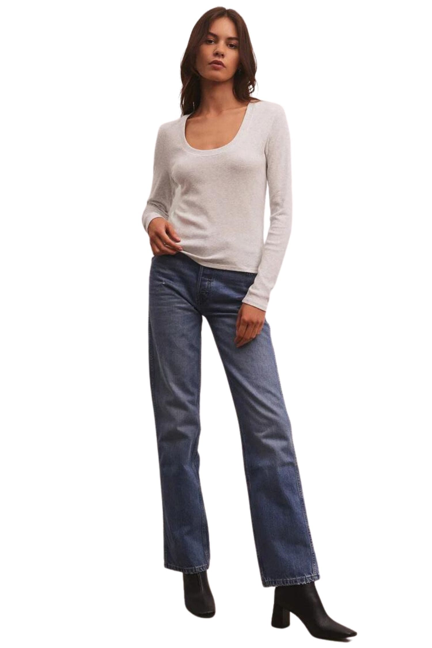 Z Supply Sirena Rib Long Sleeve Tee Light Heather Grey