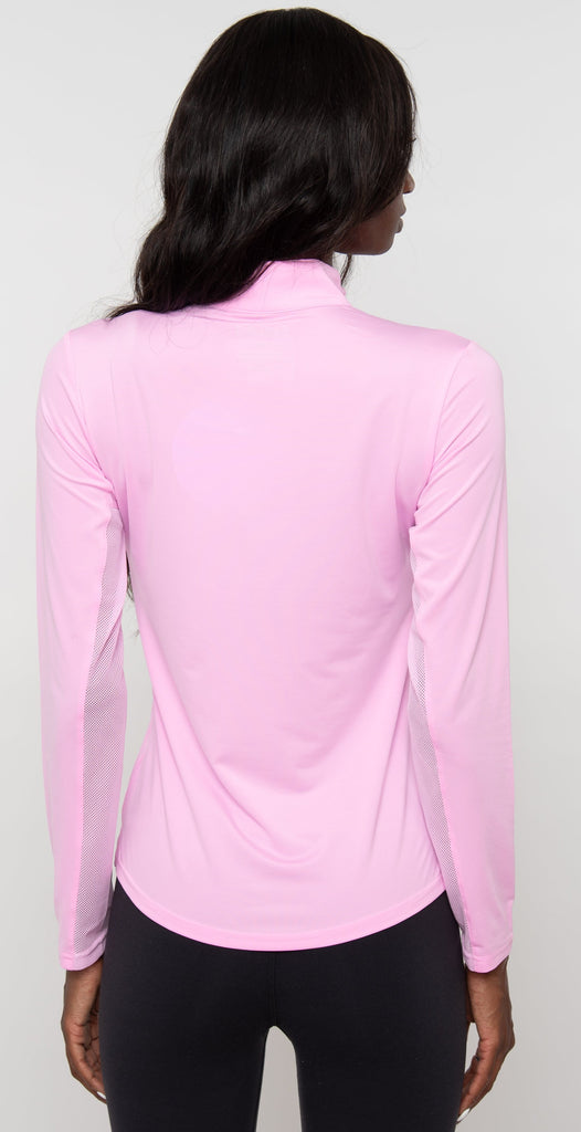 Sansoleil Sun Glow Long Sleeve Solid Mock Neck with Mesh Pink