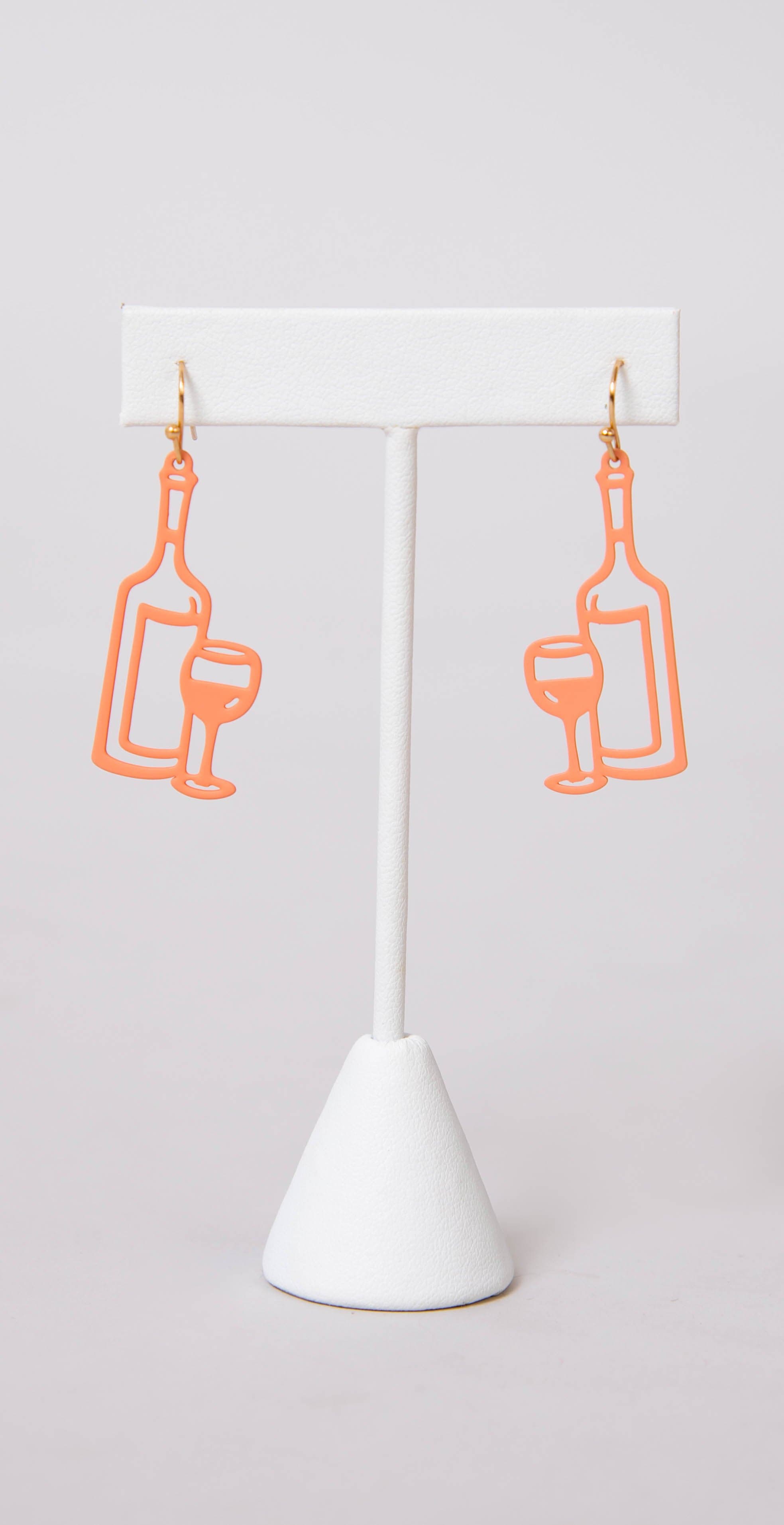 Dainty Ivy Color Wine & Glass Earrings Peach