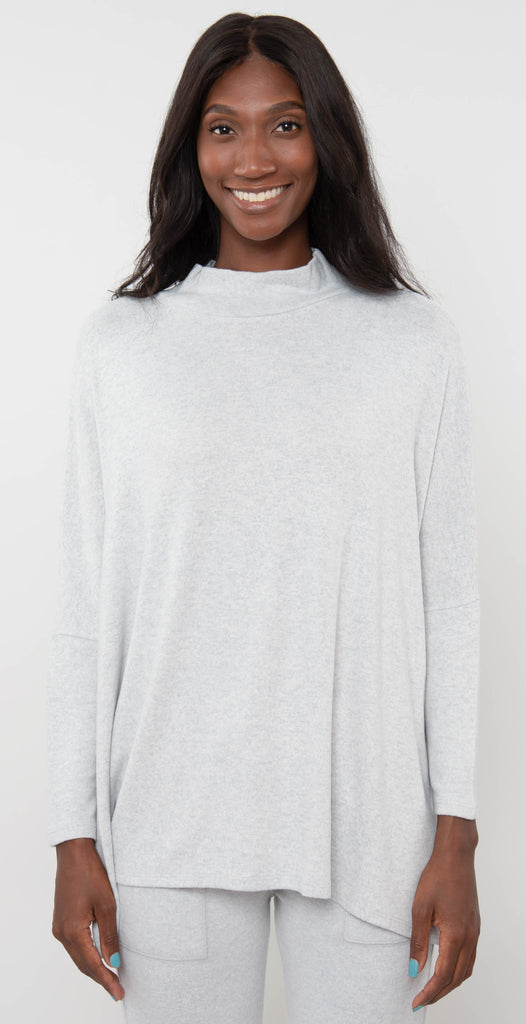 French Kyss Mock Neck Top Gray Grey