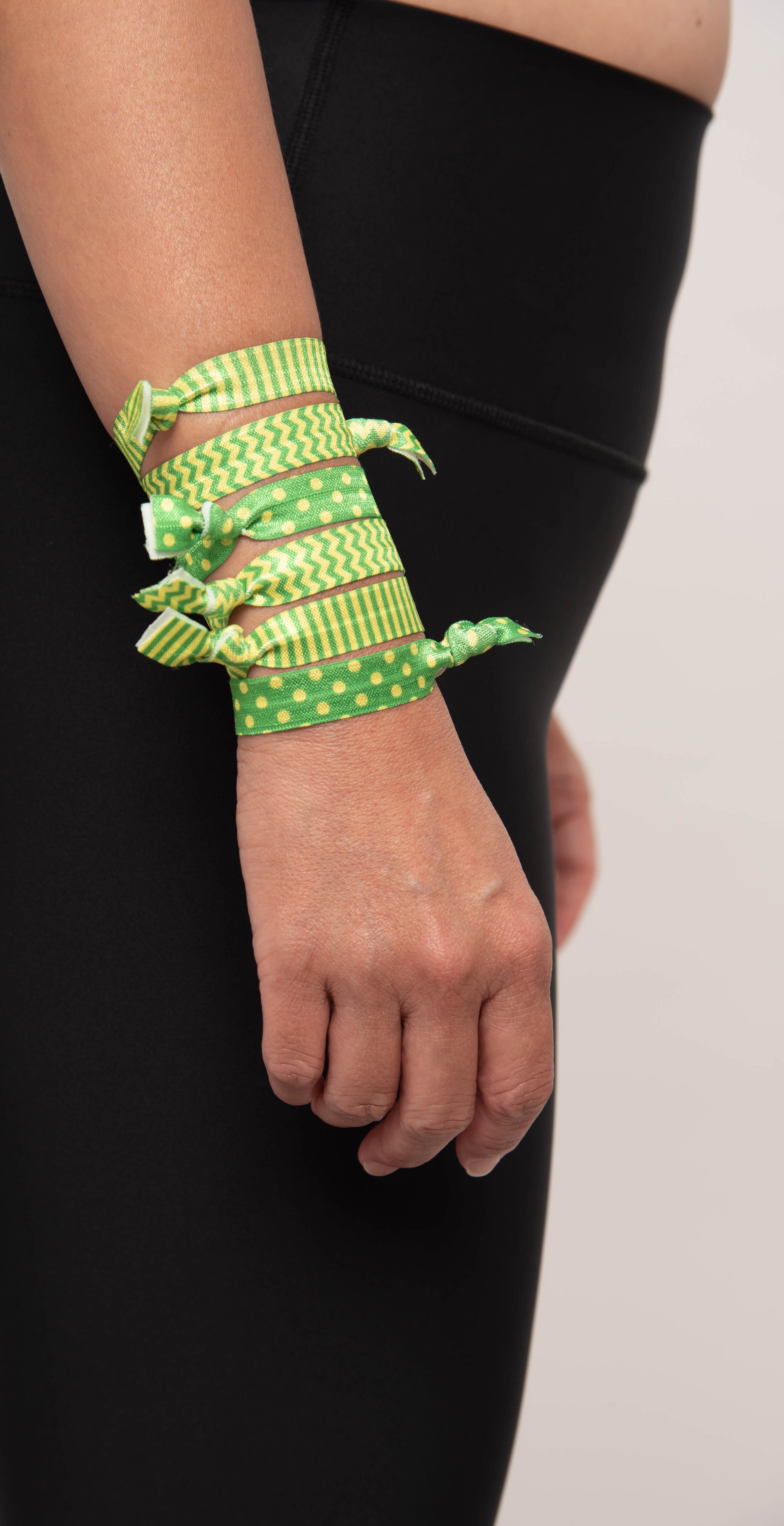 Tickled Pink Gameday Hair Tie Set - Green/Gold