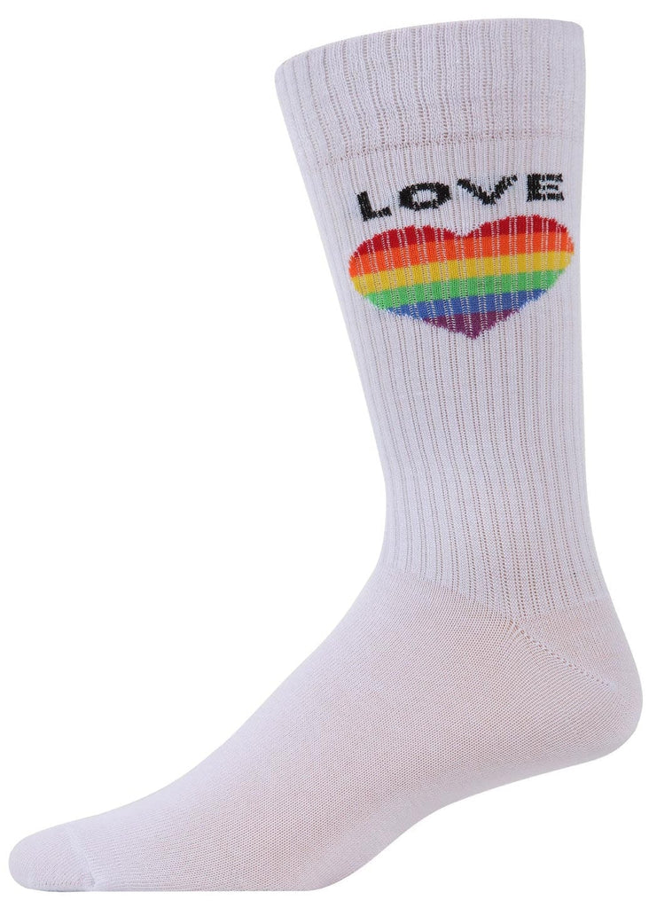MeMoi Rainbow Love Heart Crew Socks White