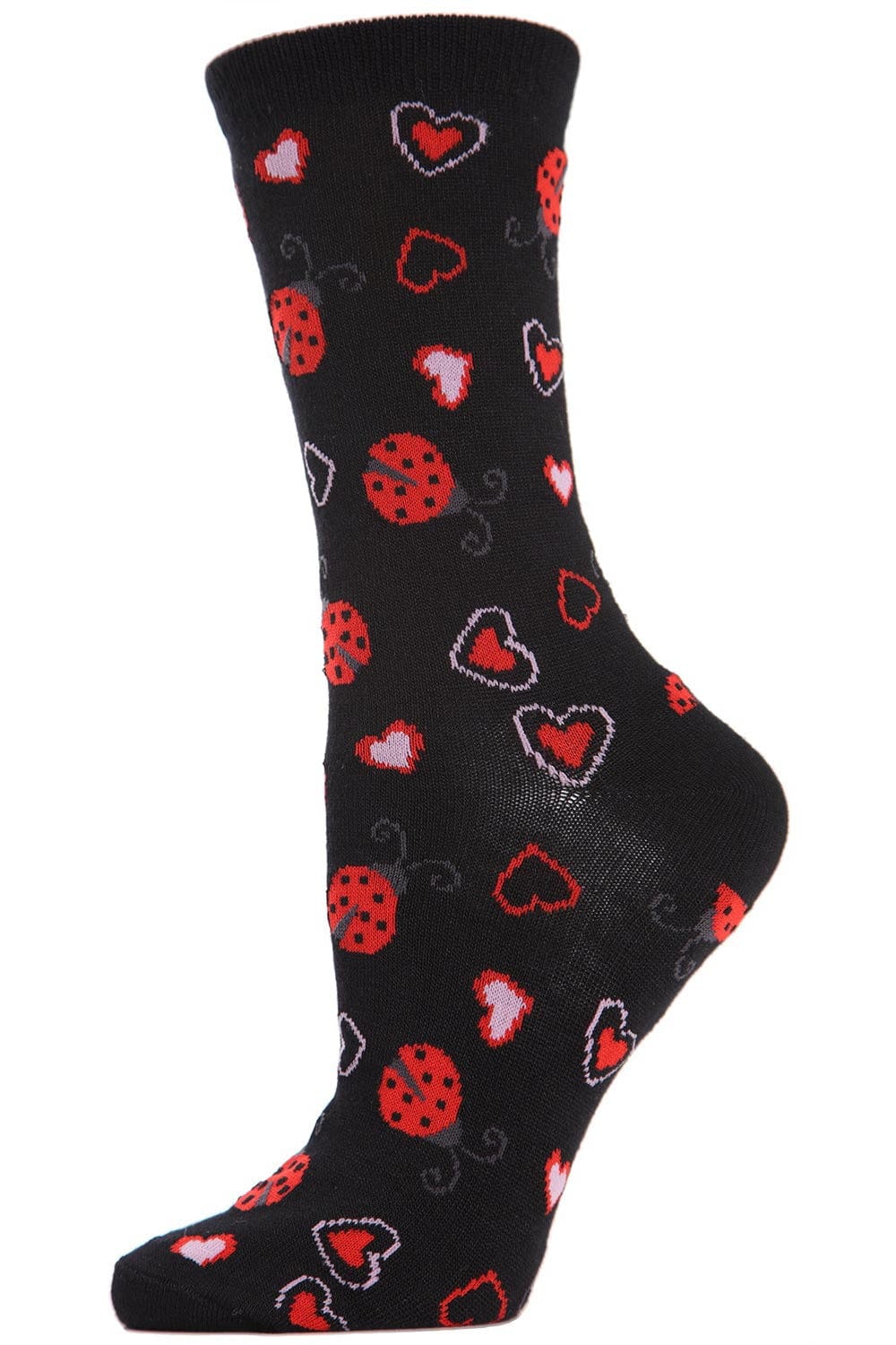 MeMoi Bamboo Blend Crew Socks Ladybugs Black