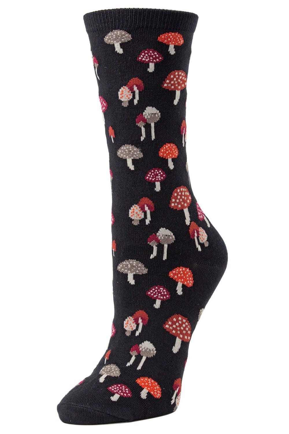 MeMoi Bamboo Blend Crew Socks Mushroom Fields Black