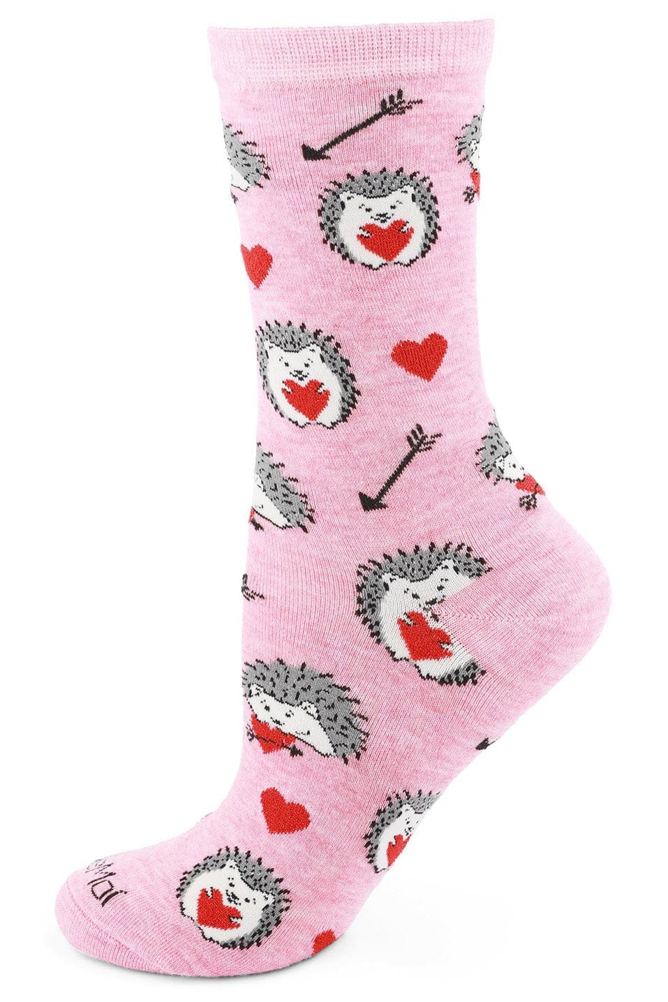MeMoi Bamboo Blend Crew Socks Love Struck Hedgehog Pink Heather