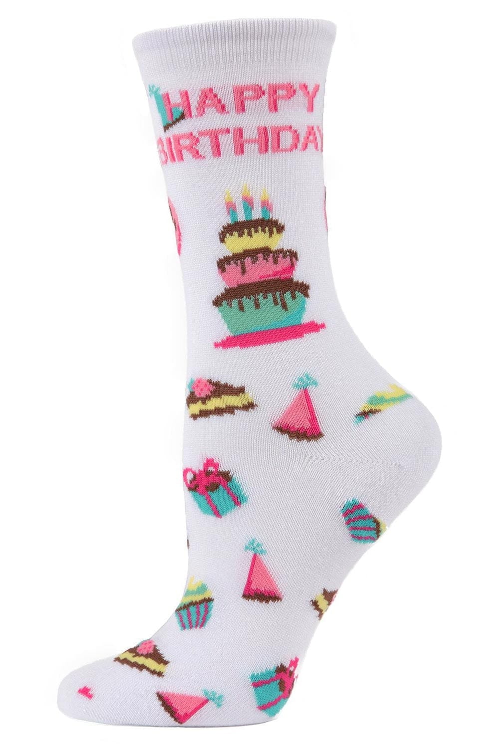 MeMoi Bamboo Blend Crew Socks Happy Birthday White