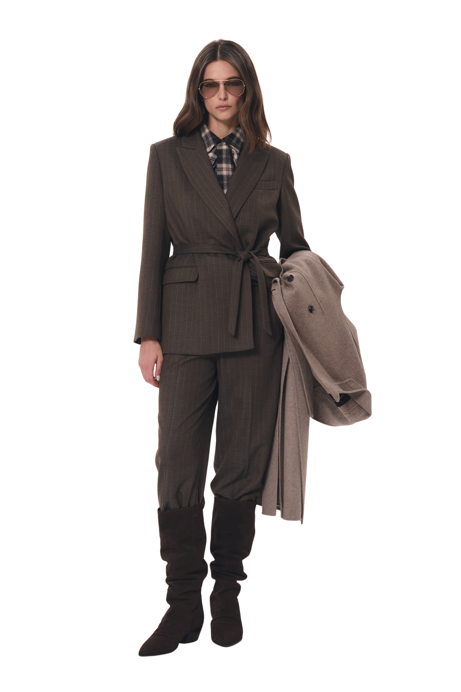 Virginia jacket brown striped belted