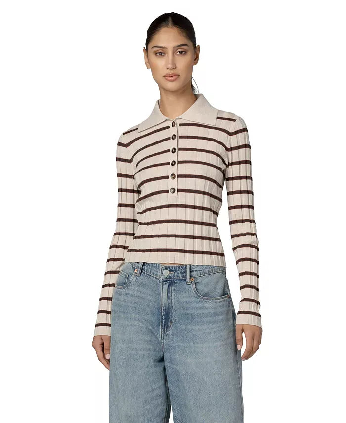 Women's Second Date Knit Stripe Polo Top