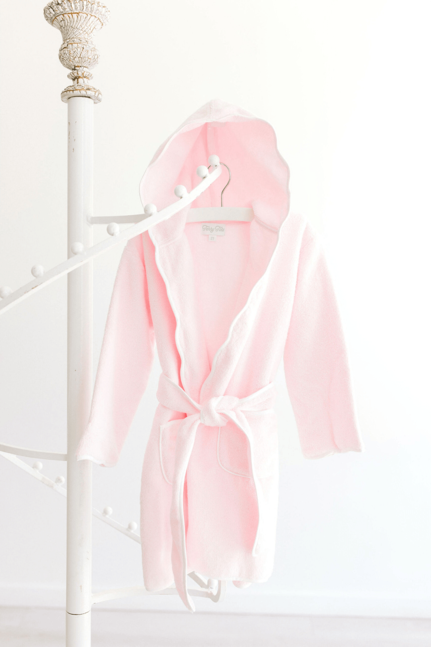 Bathrobe - Pink Terry with Hood & White Scalloped