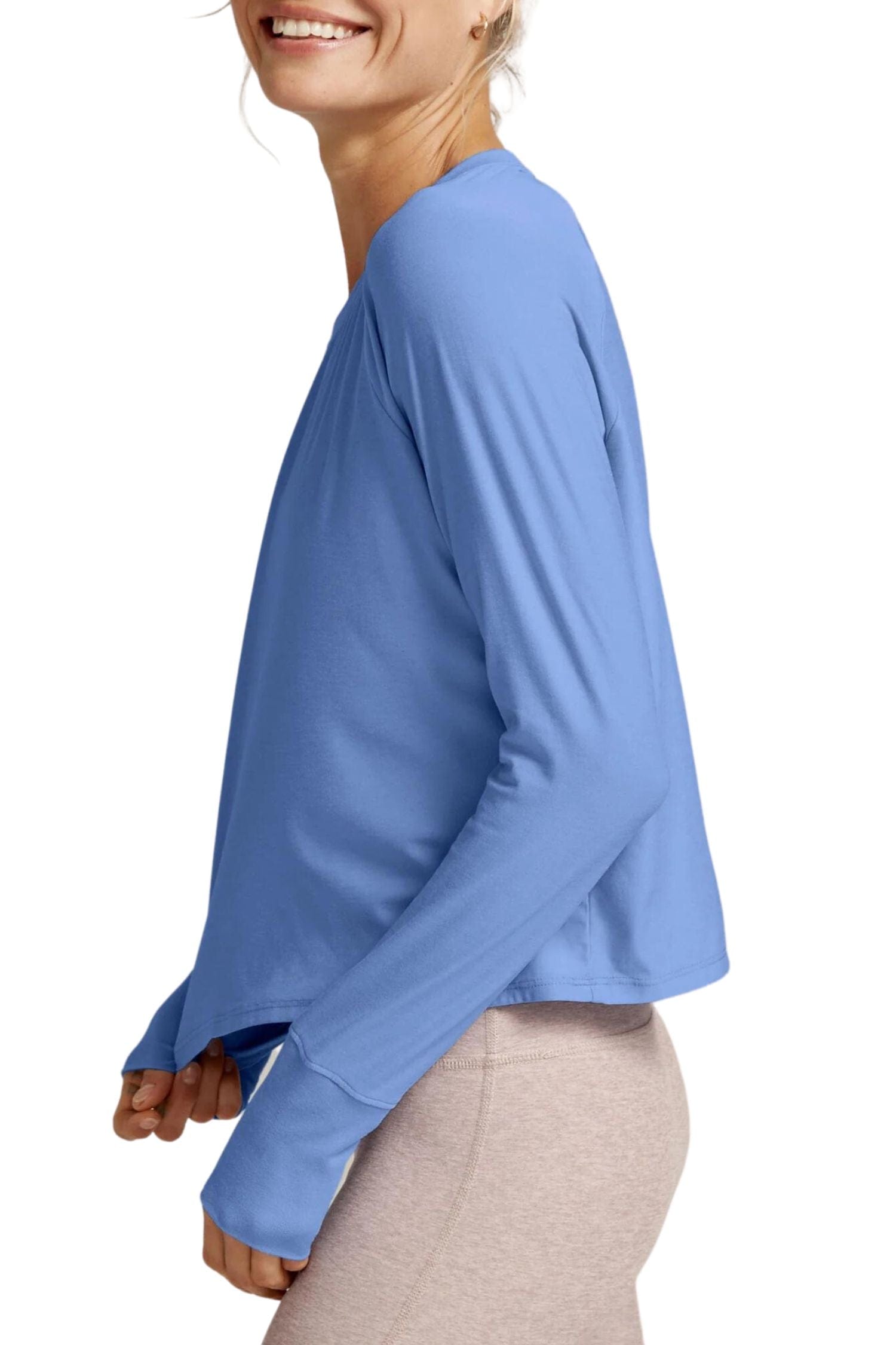 Beyond Yoga Featherweight Daydreamer Pullover Flower Blue Heather