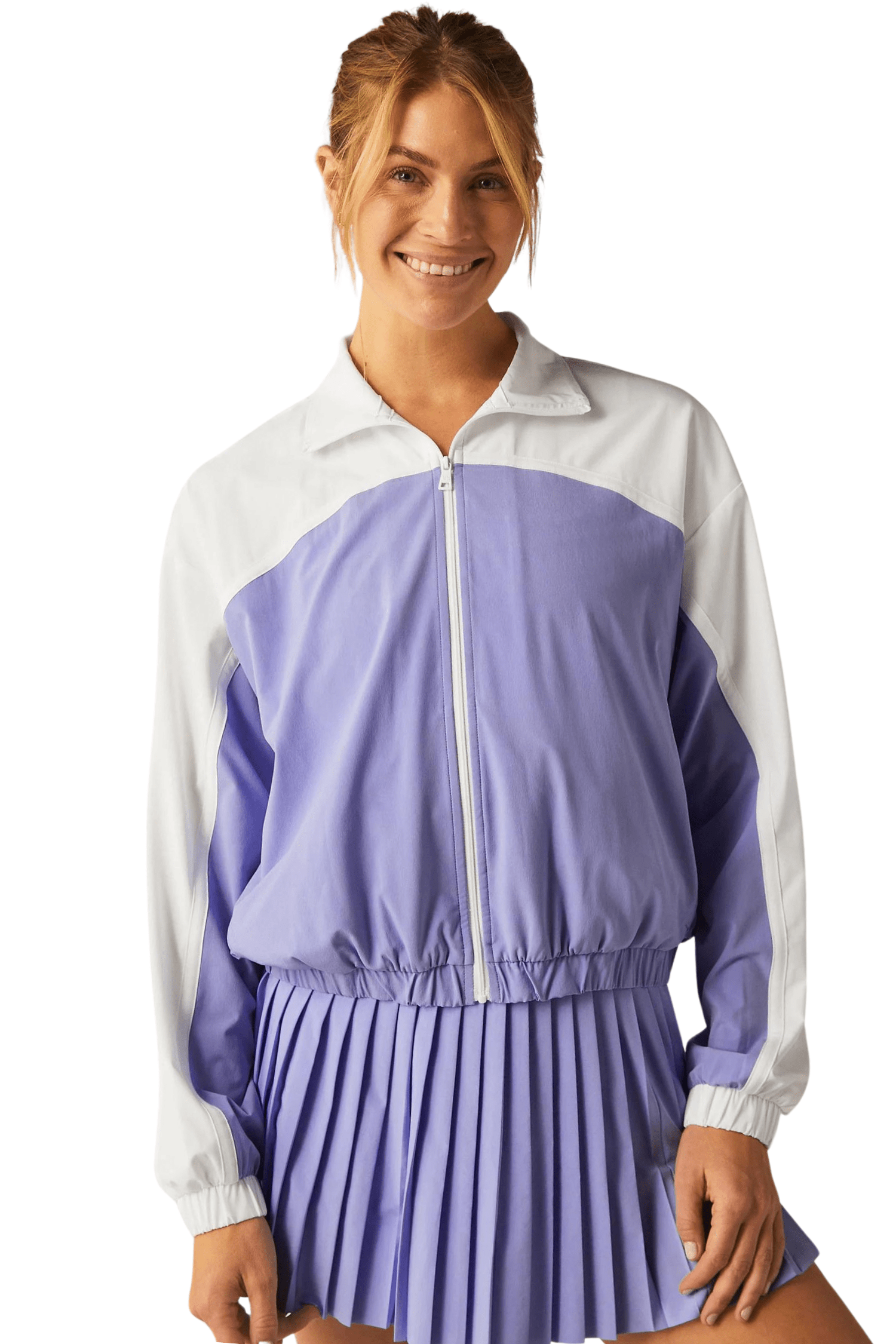 Beyond Yoga Colorblock Go Retro Jacket Periwinkle Cloud Heather/True White