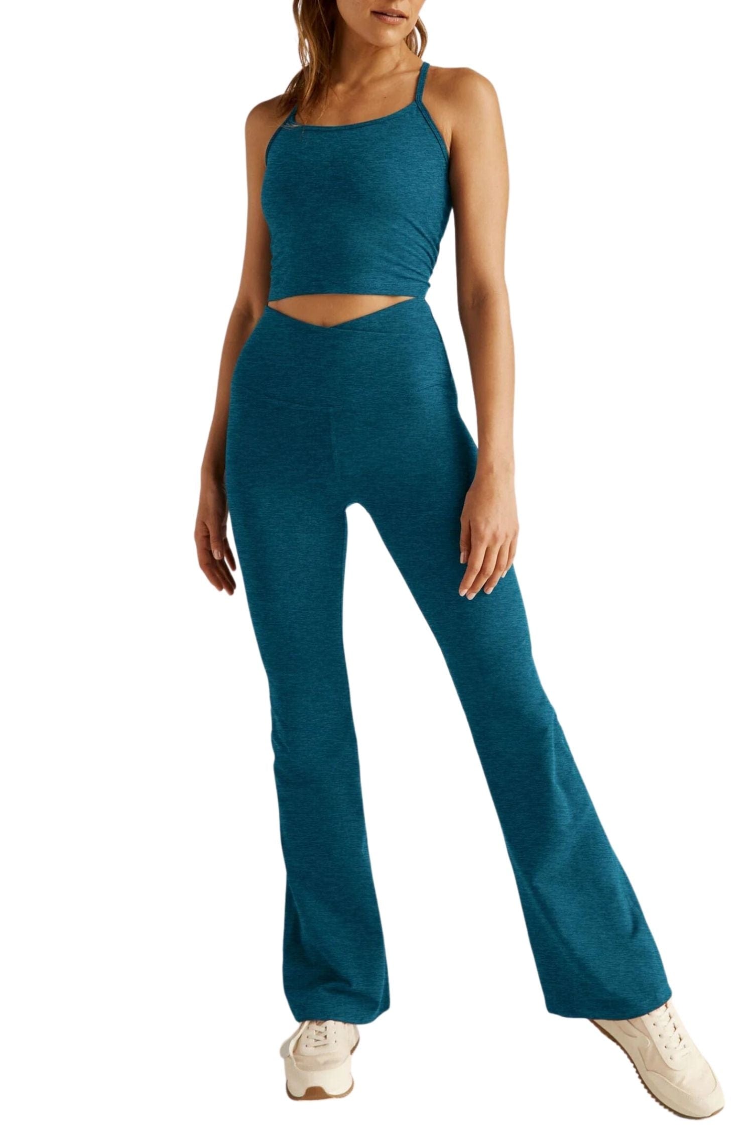 Beyond Yoga Space Dye Slim Racerback Cropped Tank Blue Gem Heather
