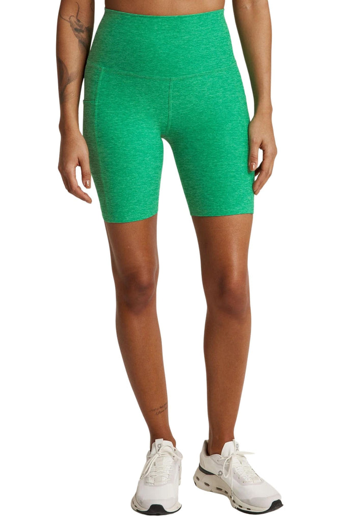 Beyond Yoga Spacedye Team Pockets High Waisted Biker Shorts Green Grass Heather