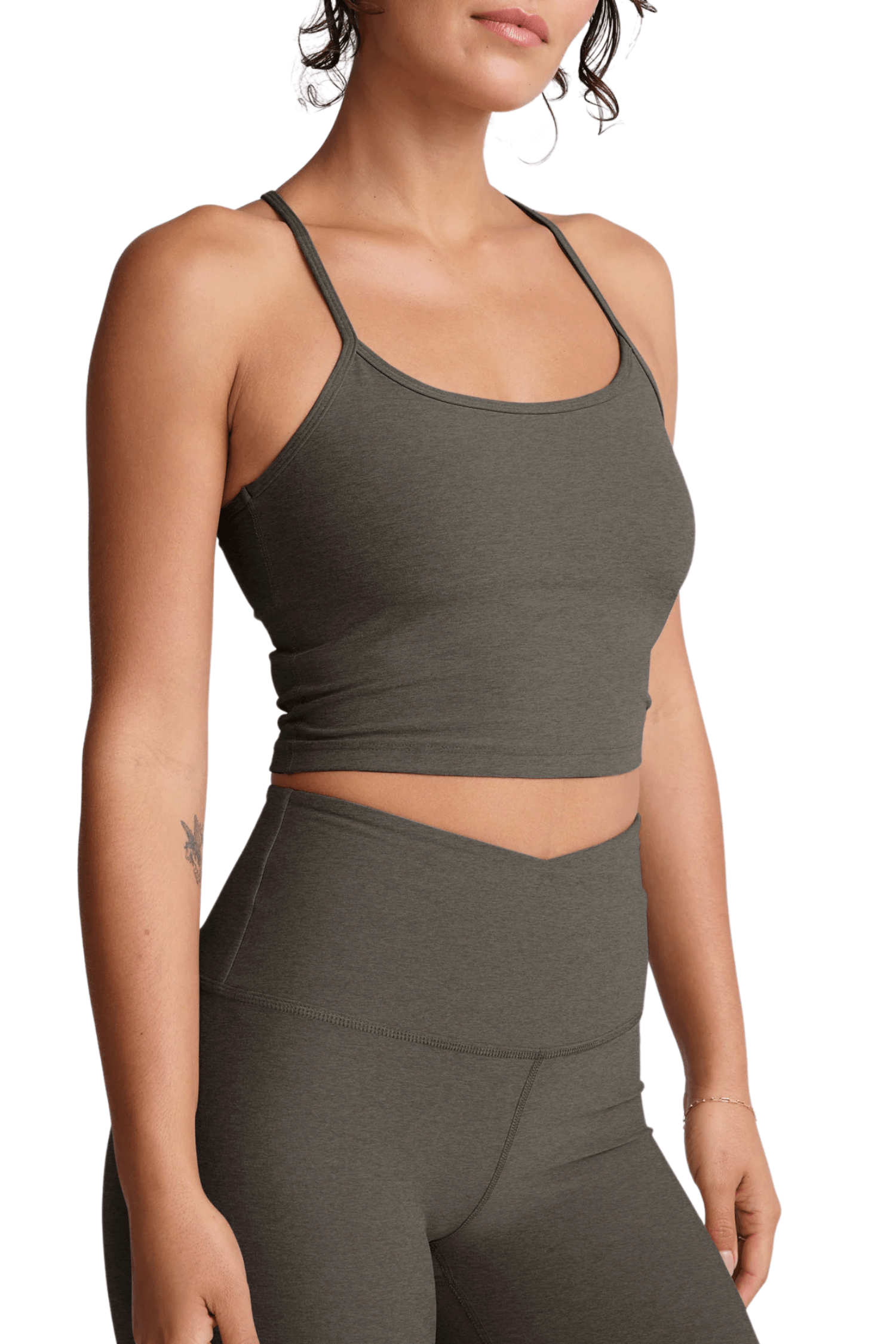 Beyond Yoga Space Dye Slim Racerback Cropped Tank True Gray Heather