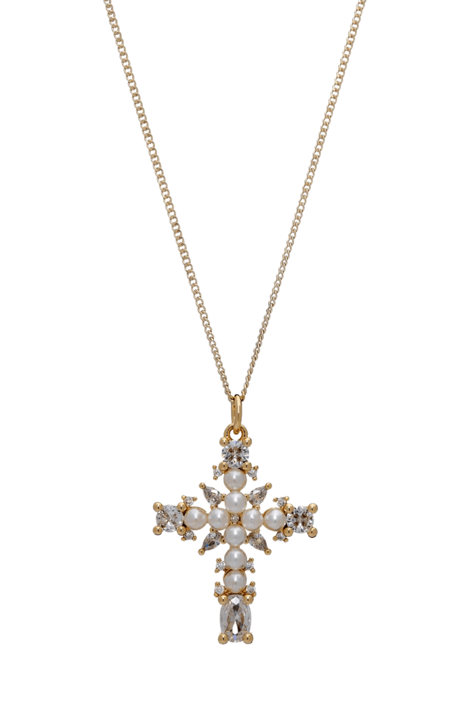 Bracha Magdalene Cross Pearl Necklace Crystal