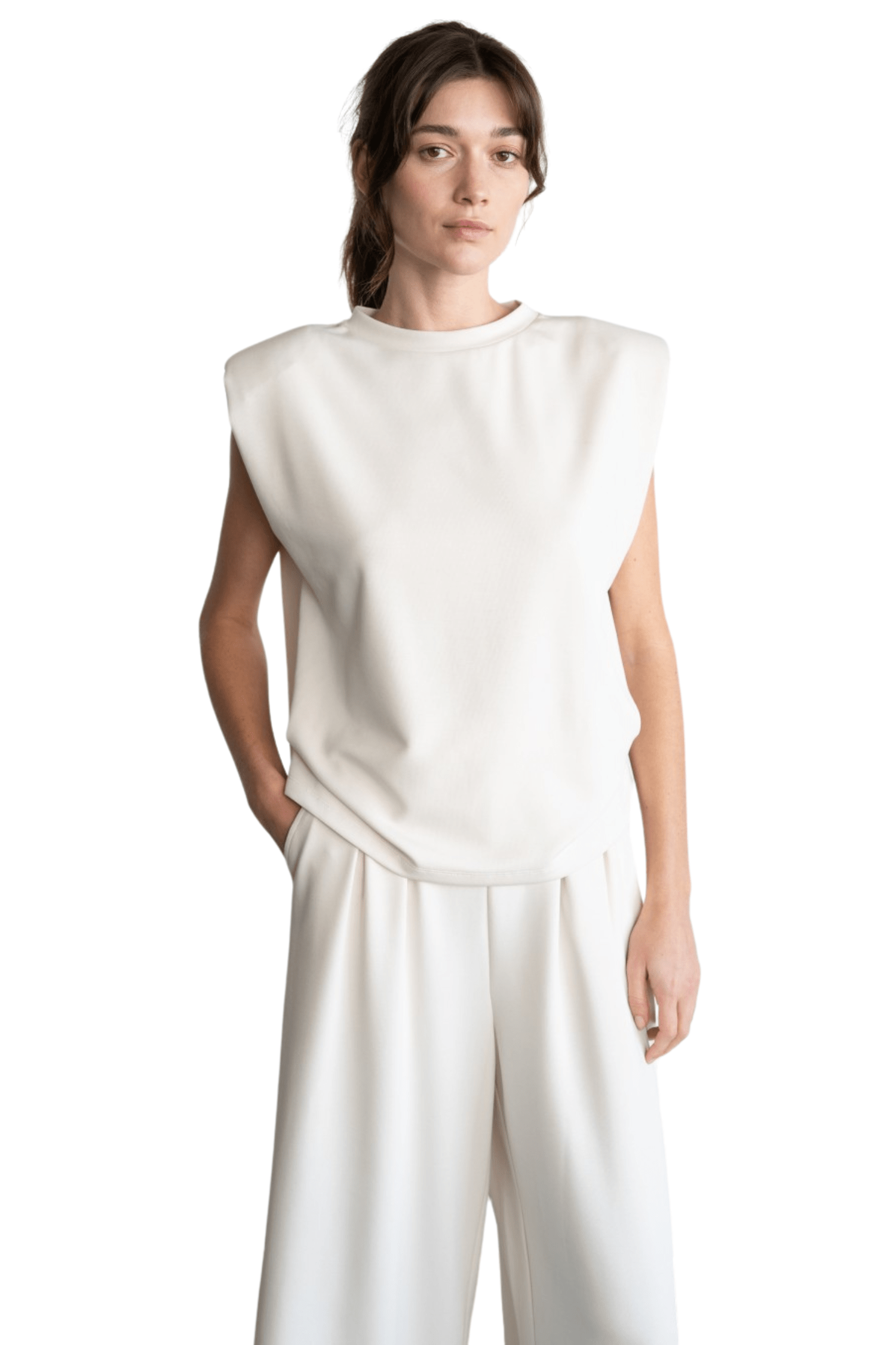 Bold-Shoulder Sleeveless Top