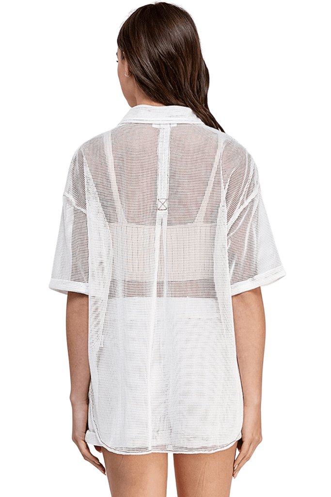 En;semble Cotton Fishnet Cover Up Oversize Shirt Off White